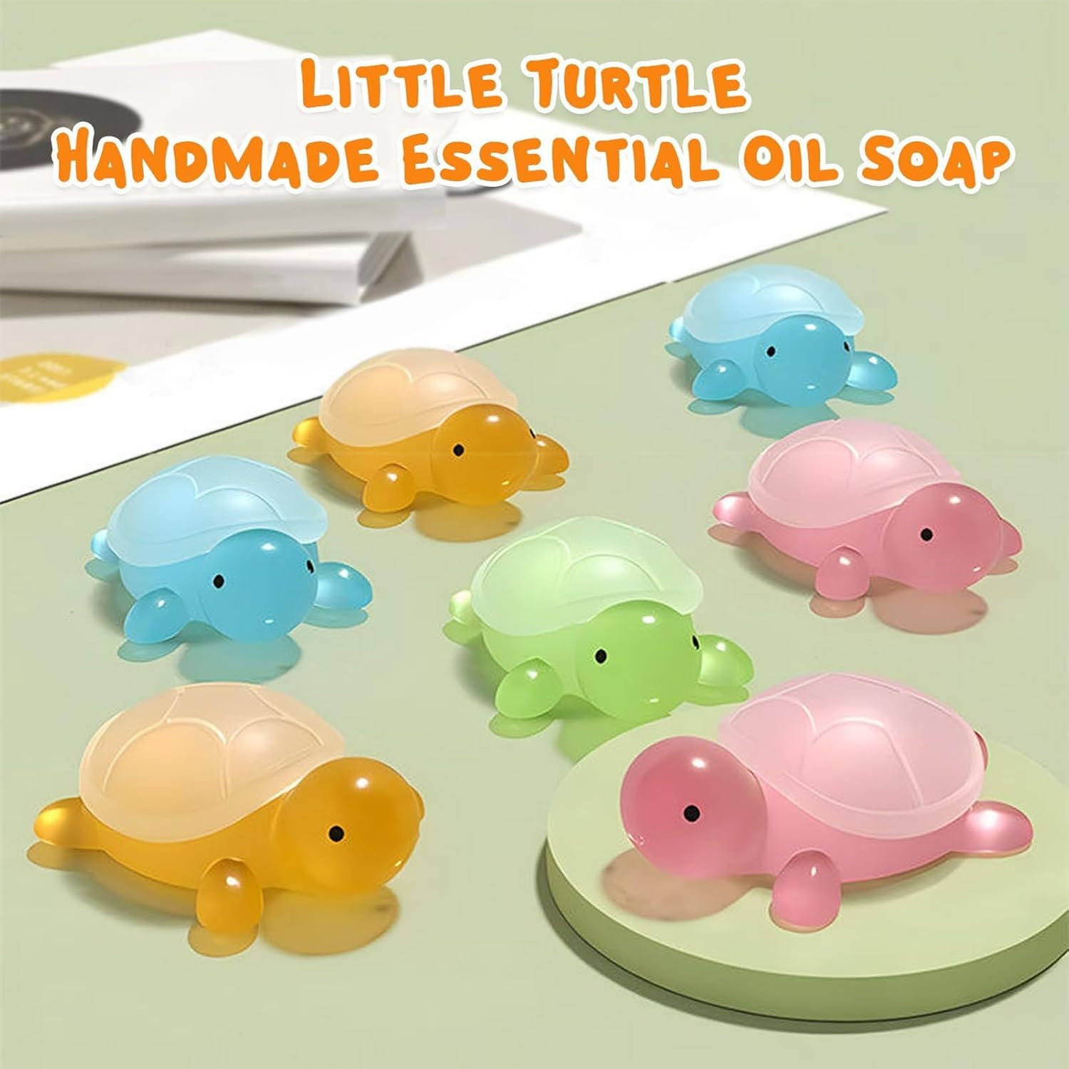 Ungtyb Natural Oil Soap, Turtle Shaped Kids Soap, Travel Friendly, Gentle Hand Cleanser, Organic Animal Shaped Purifier Moisturizing Bathing Bar for Boys and Girls, 4 Pieces