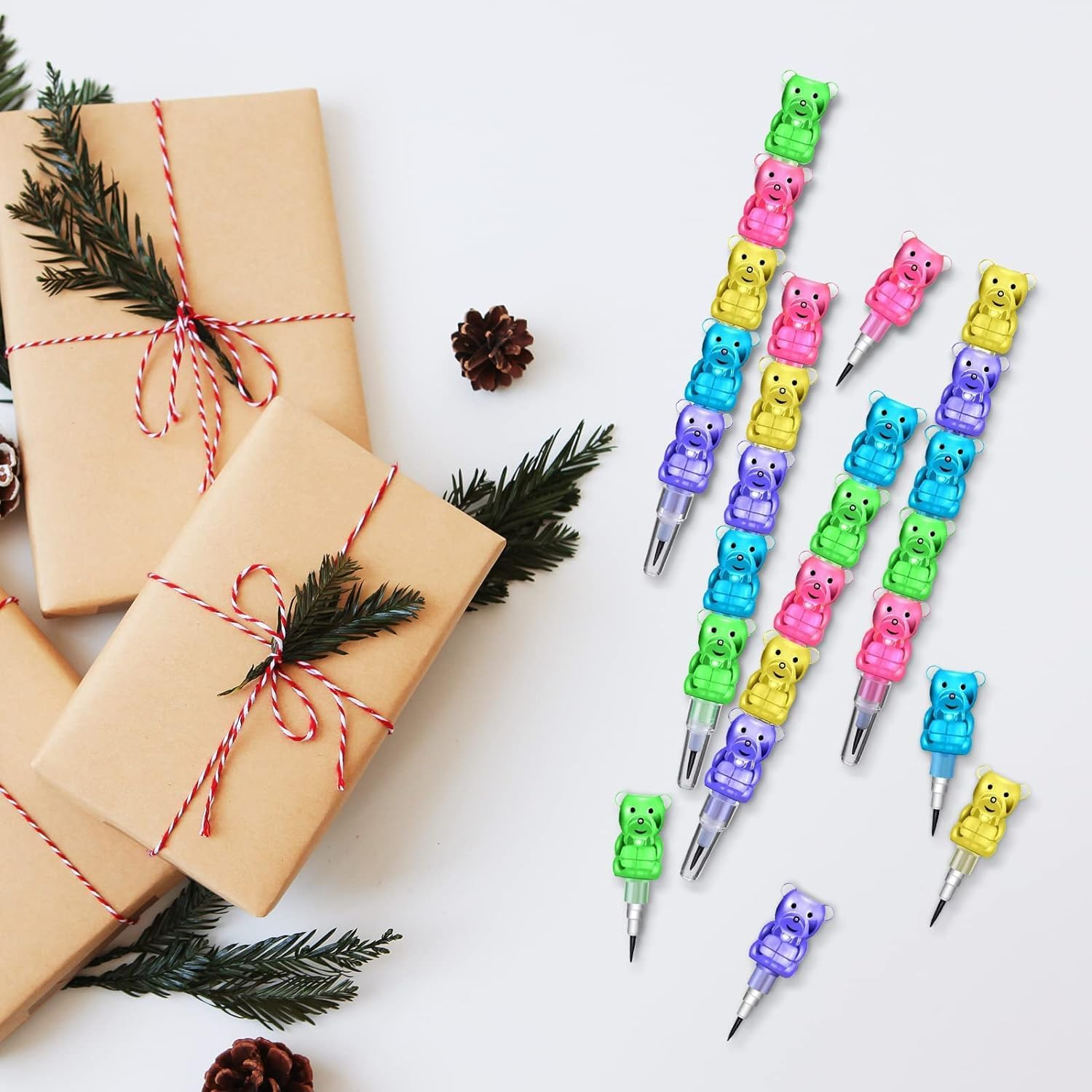 30 Pieces Stackable Bear Pencils, Colored Bear Stacking Pencils, Plastic 5 in 1 Gummy Bear Pencils Birthday Party Favors Supplies School Fun Gift image number 6