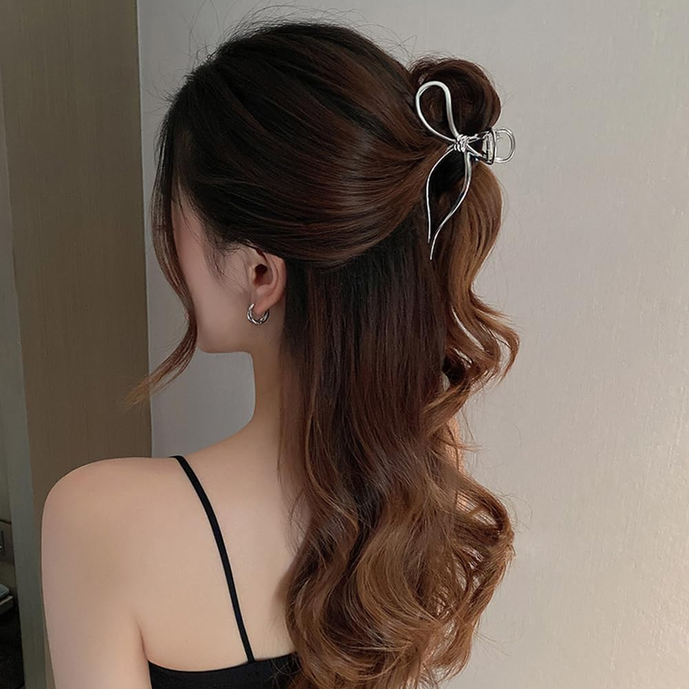 Pack of 4 Large Hair Clips, Metal Hair Clips, Non-Slip Silver Hair Clip, Hair Accessories for Women and Girls image number 3