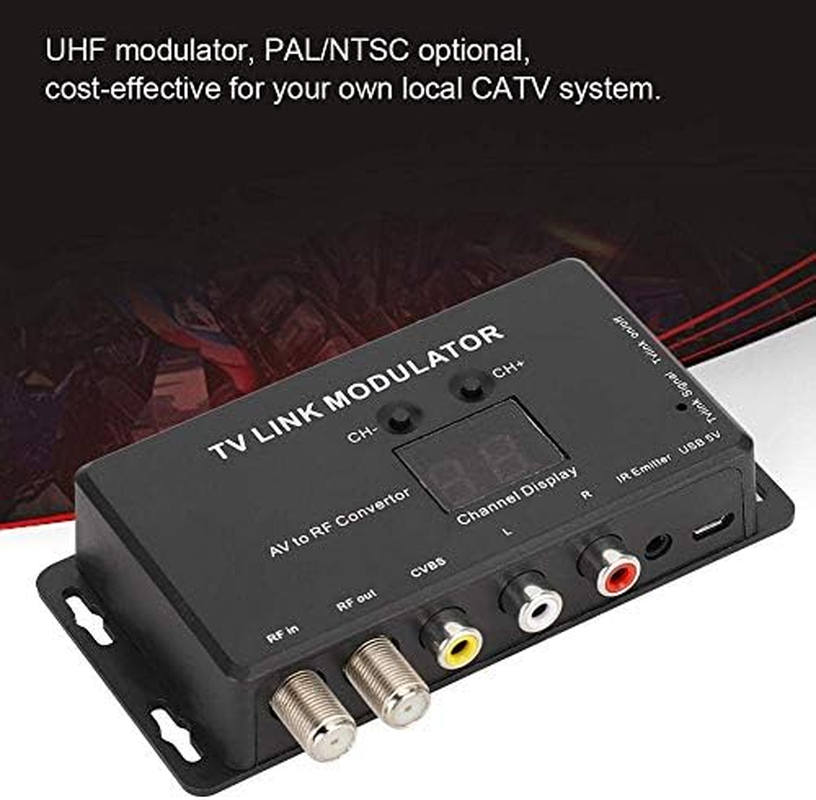 RF Modulator, UHF TV Link Modulator IR Extender AV to RF Converter Channel Display Adjustable Audio and Video image number 6