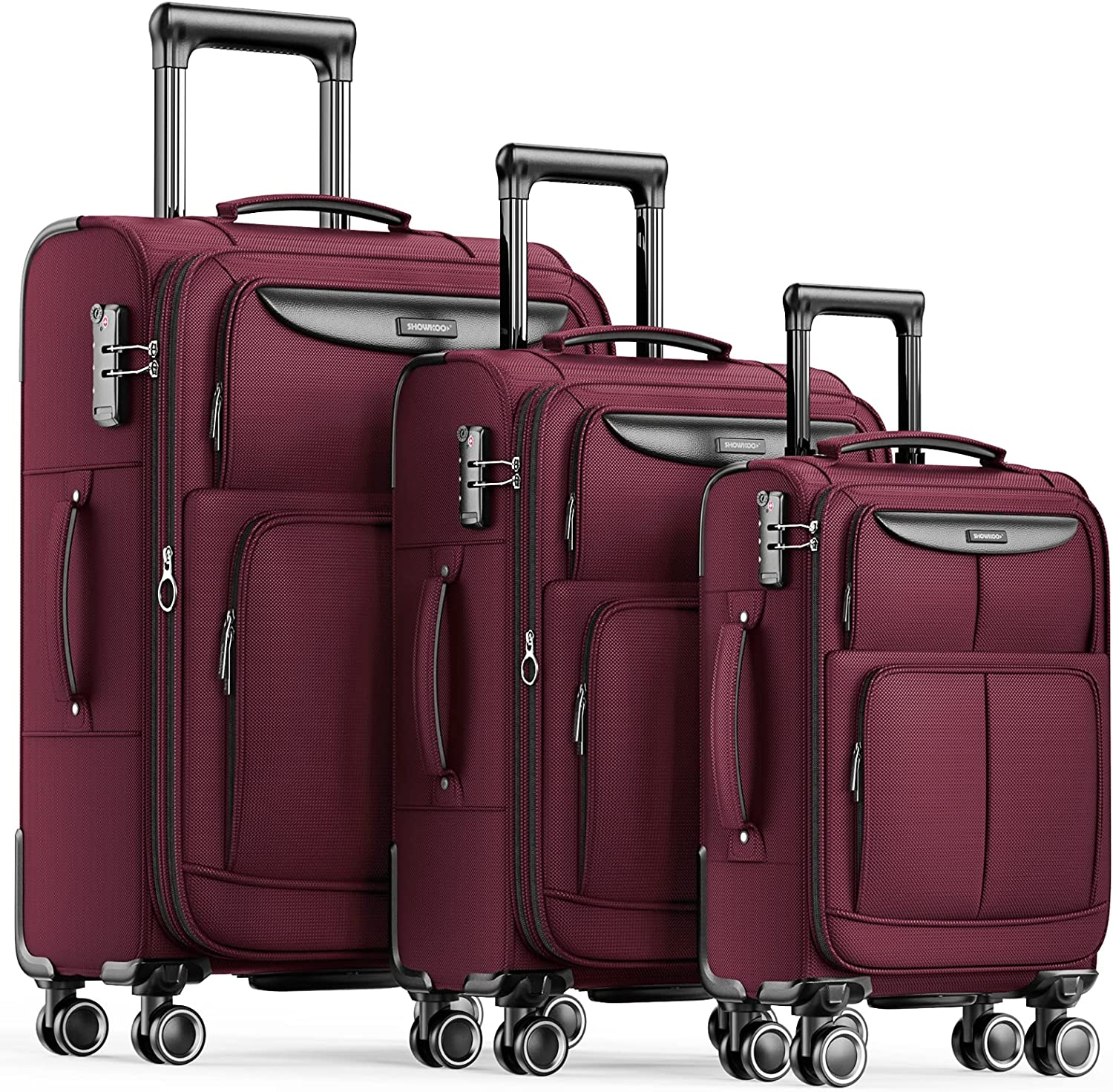 SHOWKOO Luggage Sets 3 Piece Softside Expandable Lightweight & Durable Suitcase Sets Double Spinner Wheels TSA Approved Lock (20In/24In/28In) image number 5