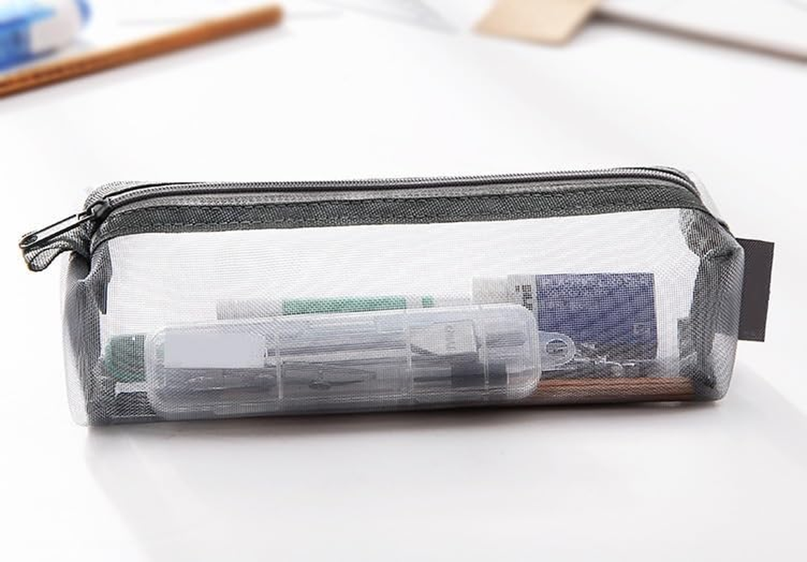 Mesh Pen Bag, 3 Pack Zipper Mesh Pouch, Multifunctional Clear Pencil Case Organizer Stationery Storage Bag for Office Supplies Cosmetics Makeup Travel Accessories (Style1, One Size) image number 5