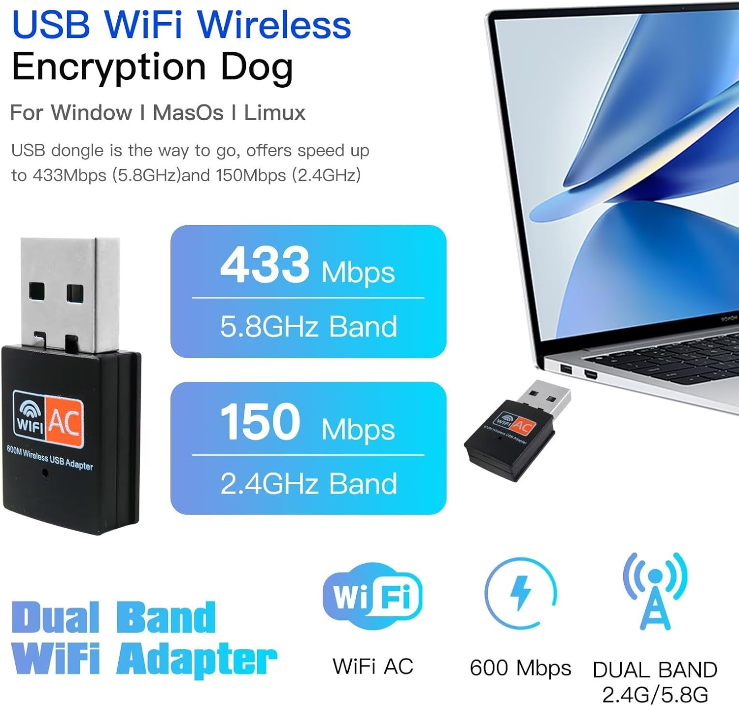 Mini Dual Band USB Wifi Wireless Dongle AC600 Network Adapter 5Ghz 2.4Ghz image number 5