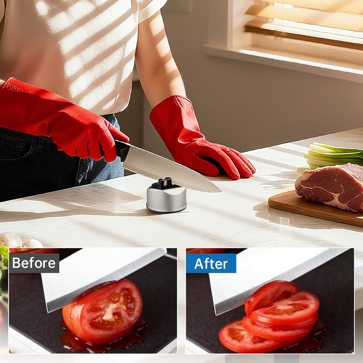 Eosxrp Pocket Knife Sharpener Scissors Sharpeners Tool 3 Grinding Heads for Knives Kitchen Chef Sharpening Tools for Straight and Serrated Knives Repairs Restores and Sharpens Blades image number 1