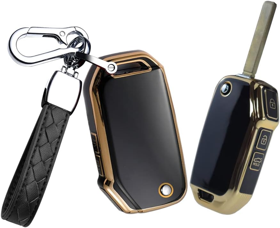 HIBEYO Flip Key Fob Cover for Kia Forte NIRO Cerato 2019 K3 Gt Seltos S Sportage 2020 Sorento Ceed CD Forte 2018 2019 Serato BD 2018 for KIA Accessories Smart Key Keychains-White