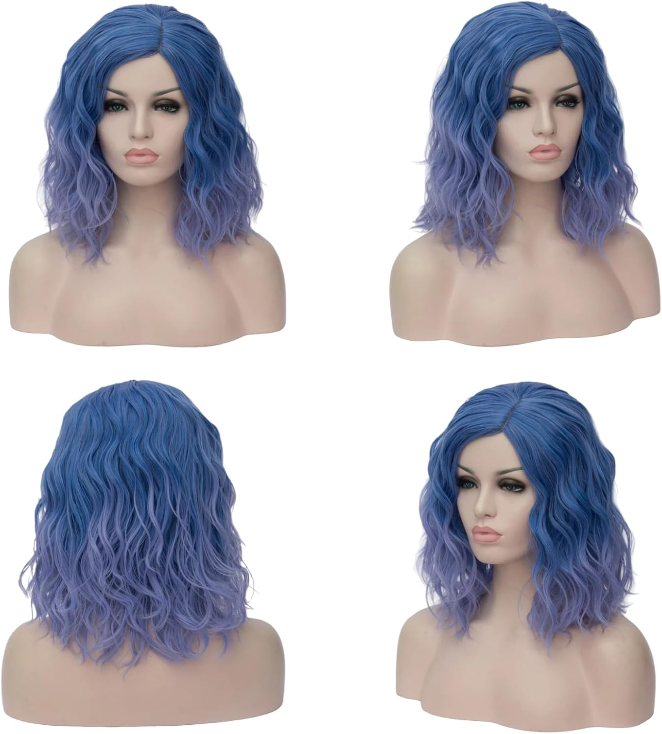 Cying Lin Short Bob Wavy Curly Wig Light Blue Wig for Women Cosplay Halloween Wigs Heat Resistant Bob Party Wig Include Wig Cap (Light Blue) image number 2