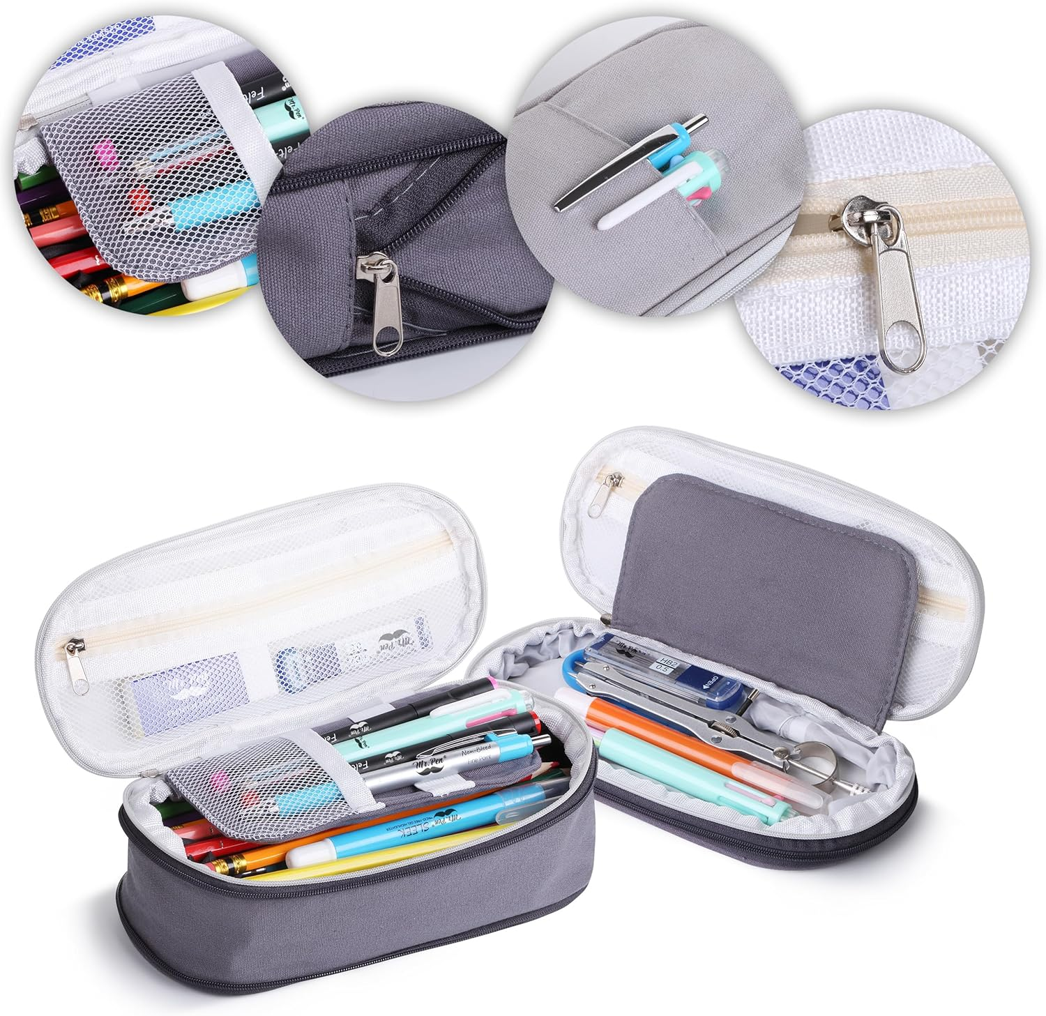 Mr. Pen - Pencil Case, Pencil Pouch, Large, Grey, Bible Study Supplies, School Supplies, Kids