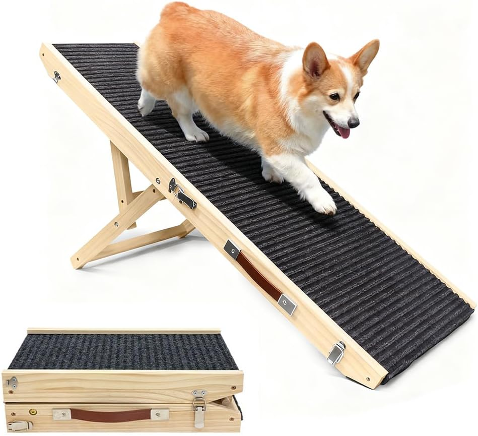 Folding Wooden Dog Ramp for Bed, Sofa & Car &ndash; Lightweight, Non-Slip, Portable Pet Ramp for Small to Medium Dogs &ndash; Easy to Store & Carry image number 1