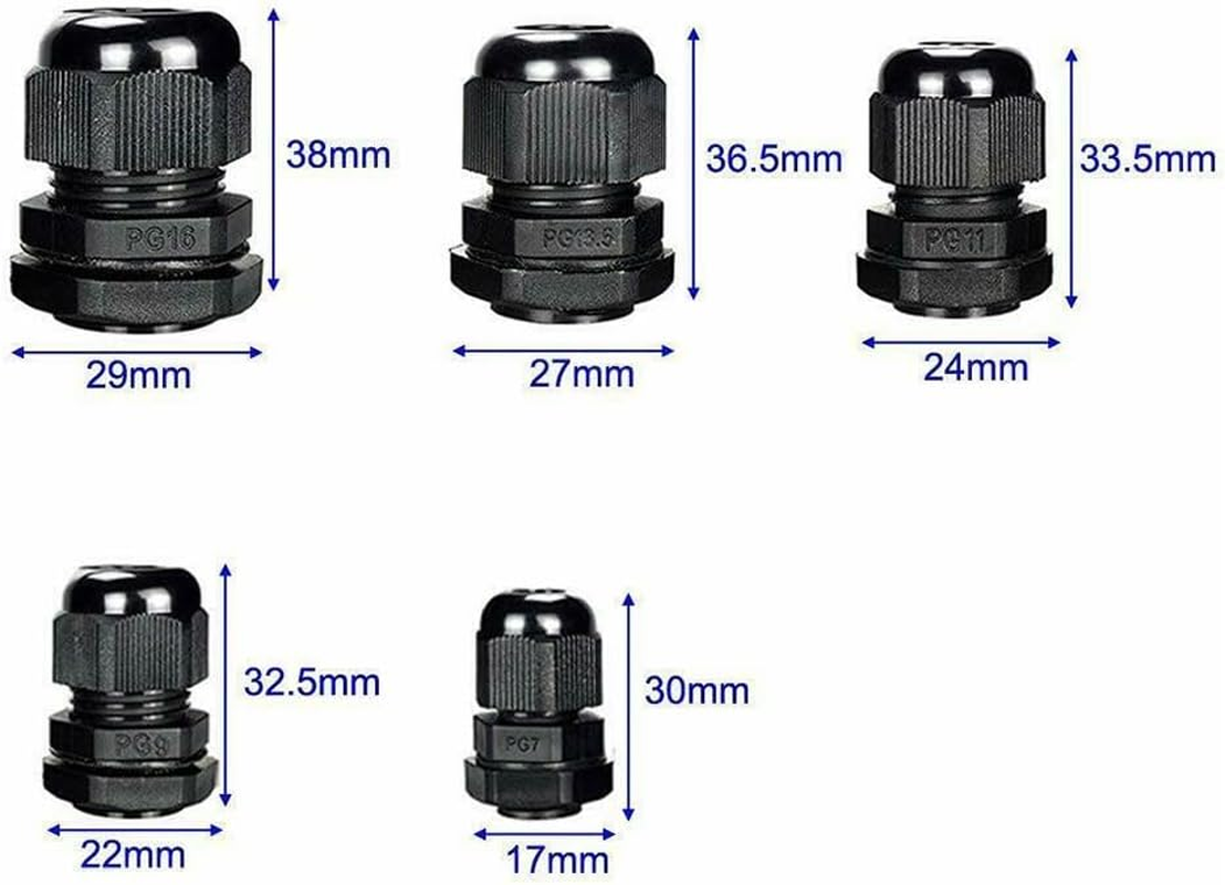 10Pcs Waterproof Nylon Cable Gland Kit IP68 Joints Adjustable Locknut Tool Set