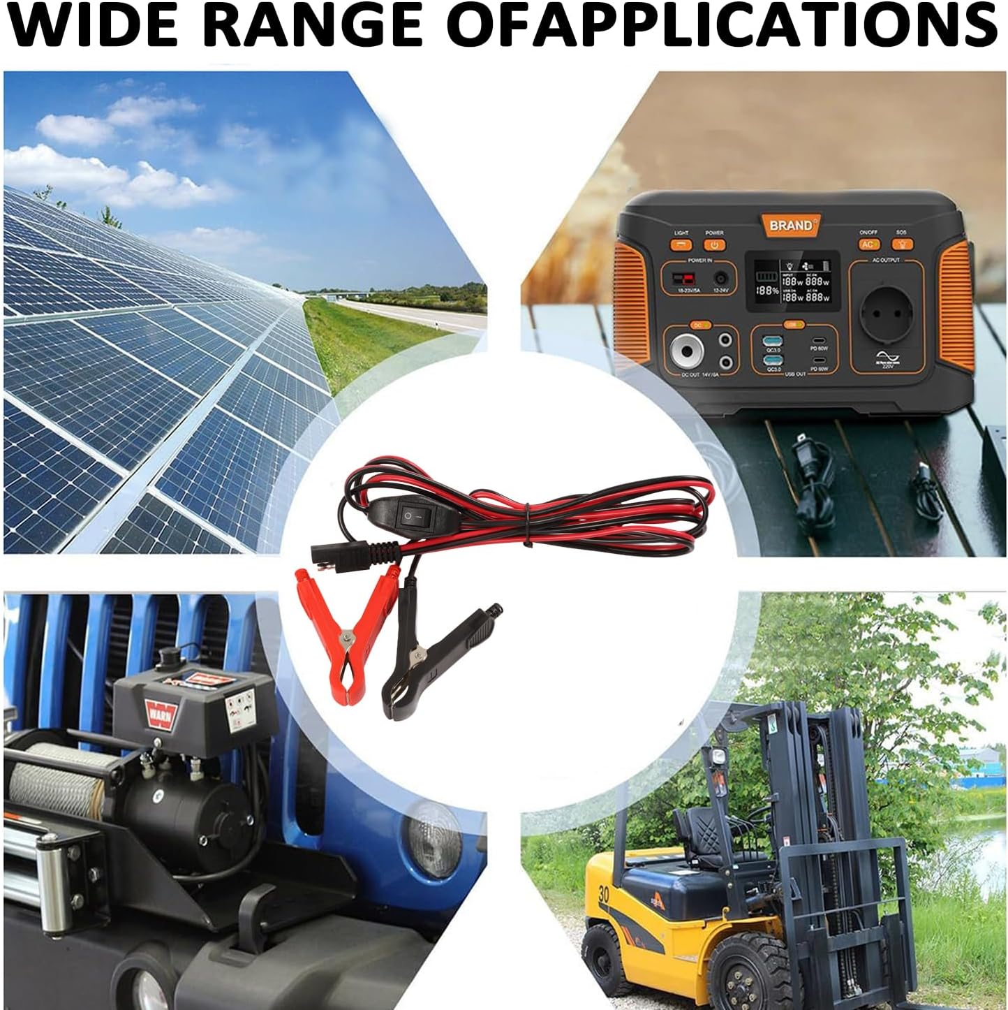 Battery Connector Wire Harness - 12V SAE to Alligator Clips Battery Cable with On/Off Switch 16AWG 8FT Quick Disconnect Extension Cord for Automotive Motorcycle Solar Panel Sprayer Pump Appl image number 1