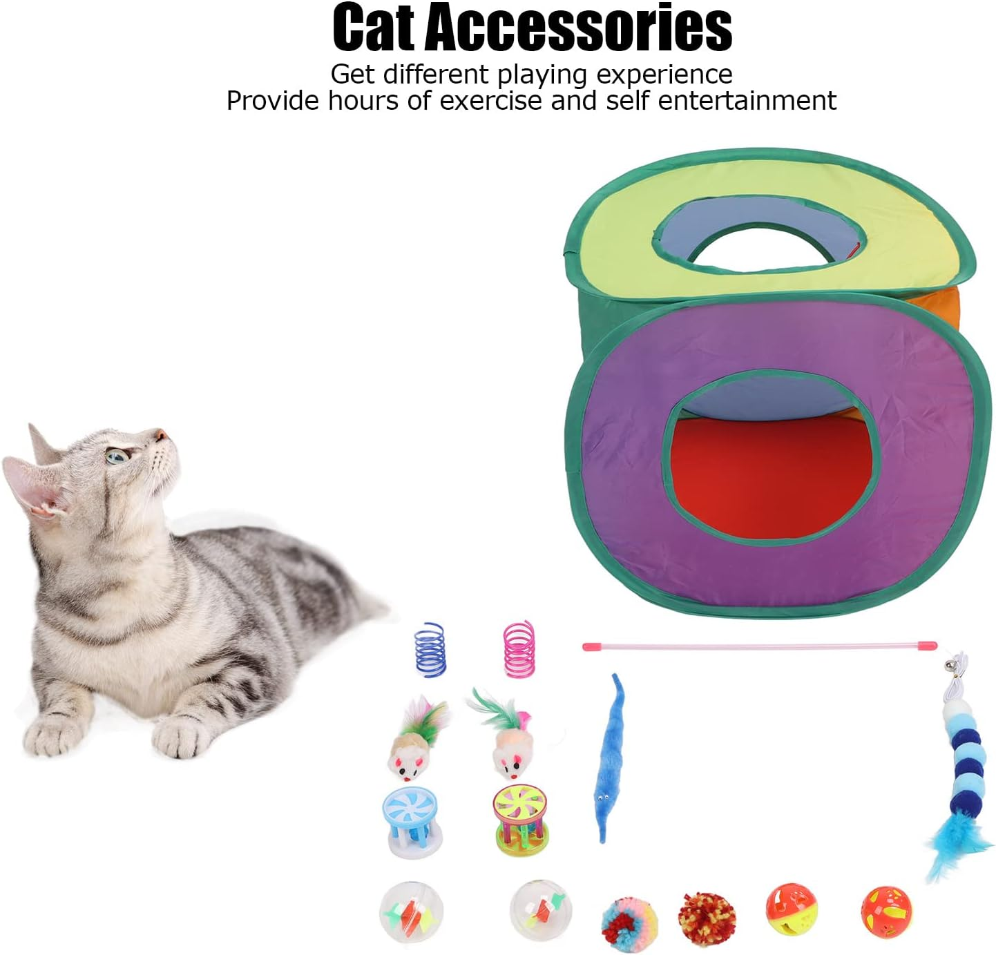 EVTSCAN Cat Toy Set Interactive Toxic Free Tent Ball Mouse Springs Funny Kitten Toy Assortment 15Pcs image number 6