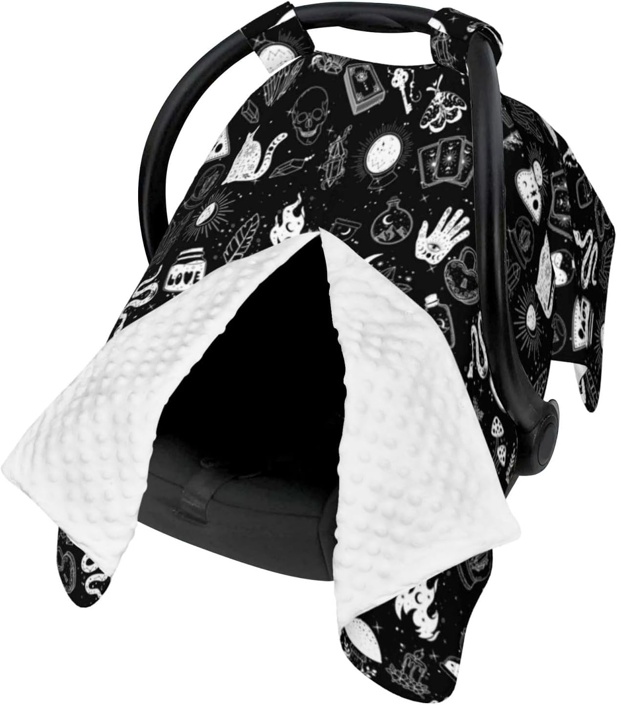Goth Carseat Covers Baby, Gothic Winter Carseat Cover for Baby, Minky Baby Car Seat Cover for Boy & Girl, Peekaboo Opening Car Seat Canopy for Newborn, Multi Use Mom Nursing Cover, Gothic image number 4
