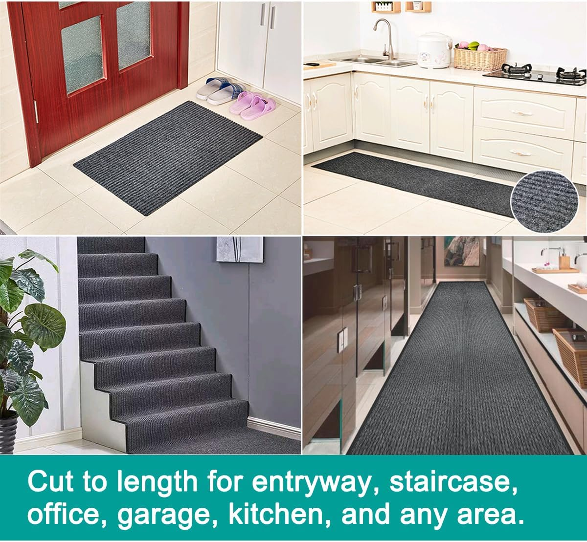 ITINA Door Mat 0.9 X 3M Large Outdoor Indoor Mat Waterproof Rubber Back Rugs for Home Office Business Areas Grey-Black image number 1