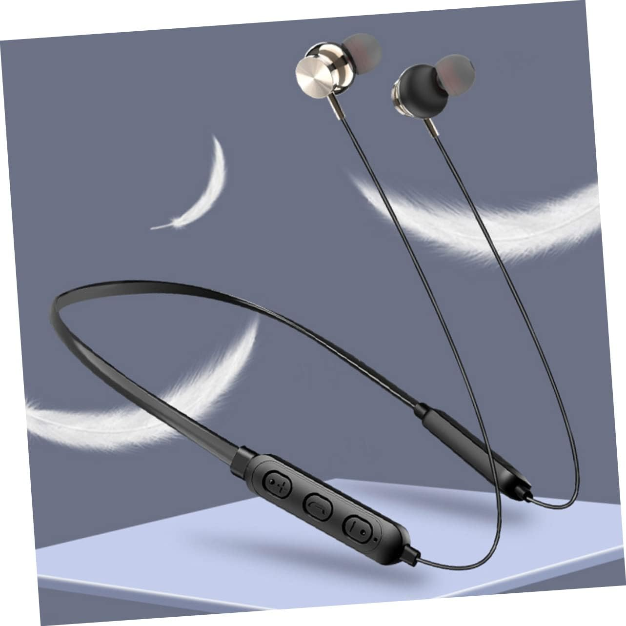 GARIOUANS Waterproof Wireless Headset Neck Hanging Earphone Stereo Sports Earpiece with Magnetic Neckband for Active Users Black