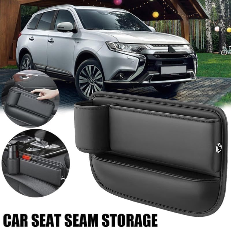2 Pack Car Leather Cup Holder Gap Bag, Seat Gap Storage Box, Adjustable Car Seat Storage Box, Car Seat Gap Organizer, for Glasses Phones Keys and Cards (Driver Side Passager Side) image number 2