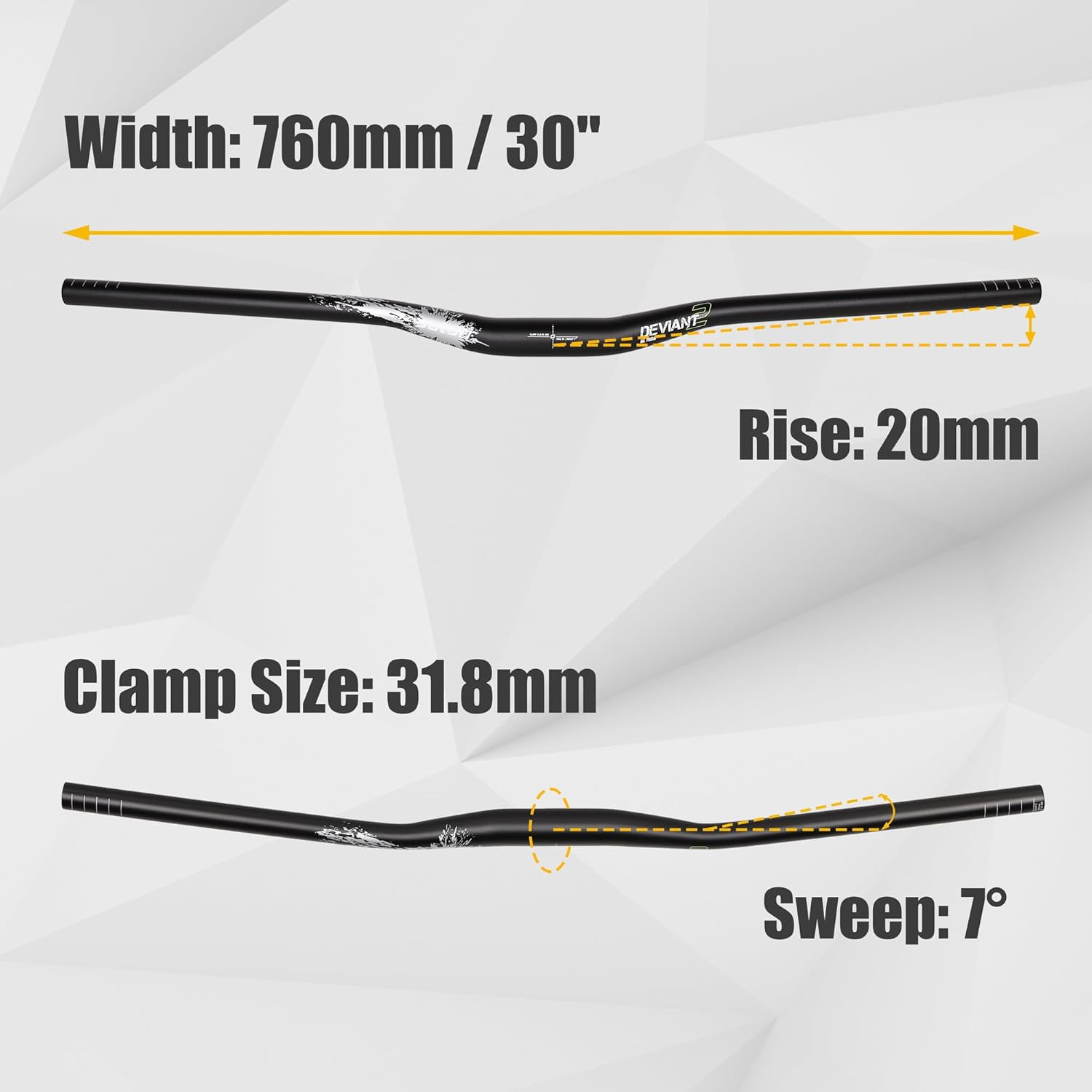 SATORI DEVIANT 2 Flat Riser Handlebar for MTB Mountain Bicycle Downhill & Enduro AL7050 Aluminum Alloy - 20Mm Rise - 7 Degree Sweep 31.8Mm Clamp Size 760Mm Width image number 2