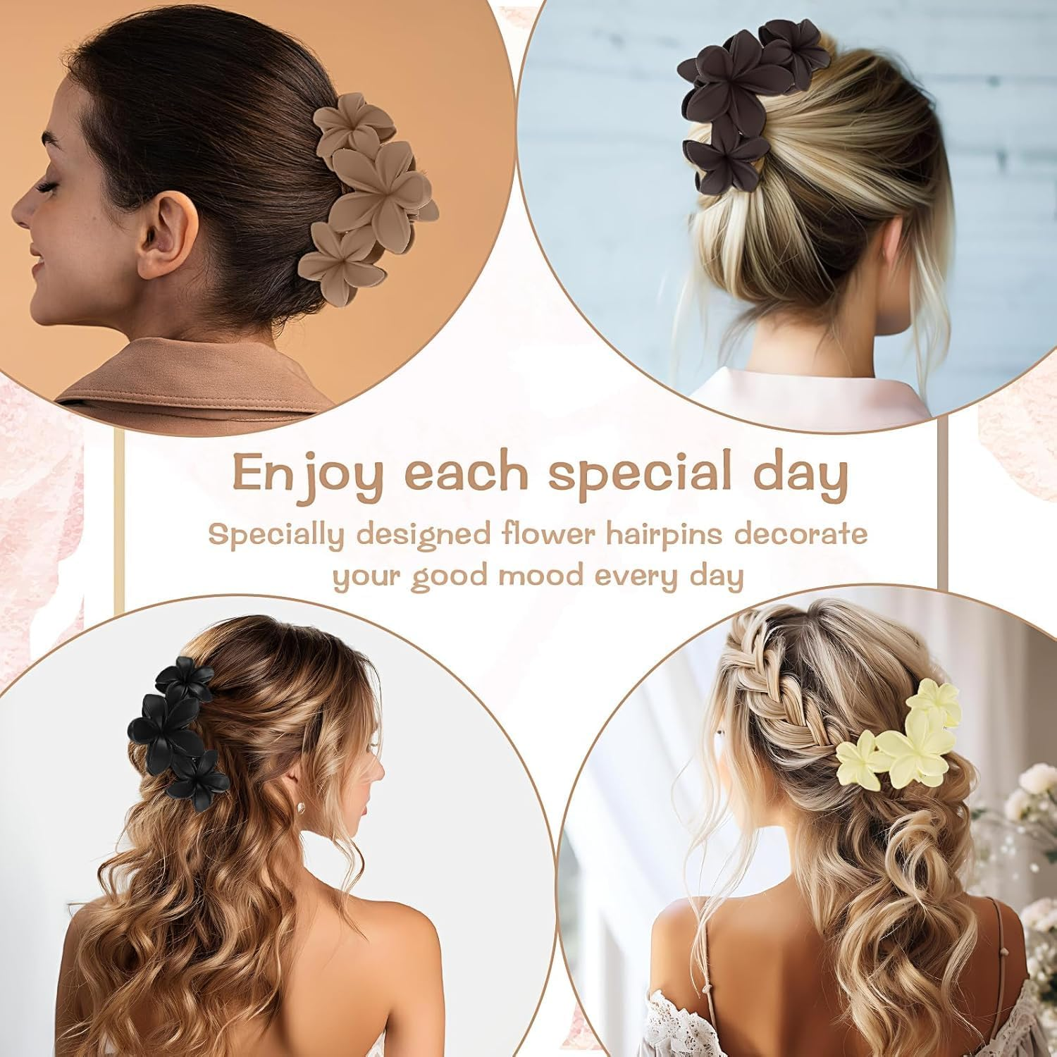 Non-Slip Matte Hawaiian Plumeria Large Claws Clips with Strong Hold, 6Pcs Large Plumeria Hair Clip Strong Hold Hair Claws image number 5