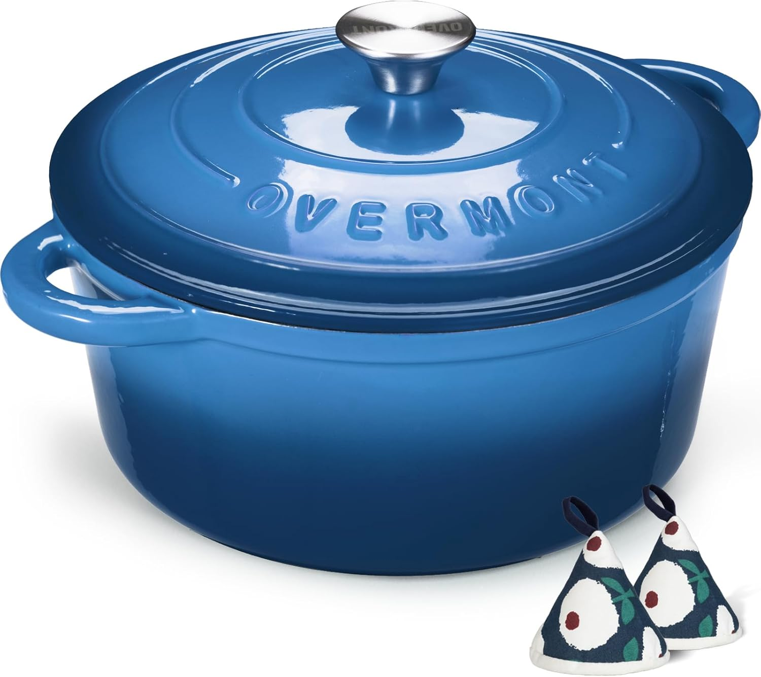 Overmont Enameled Cast Iron Dutch Oven - 5.5QT Cookware with Cookbook Cotton Heat-Resistant Caps - Heavy-Duty Enamel Pot with Lid for Braising Stews Roasting Bread Baking
