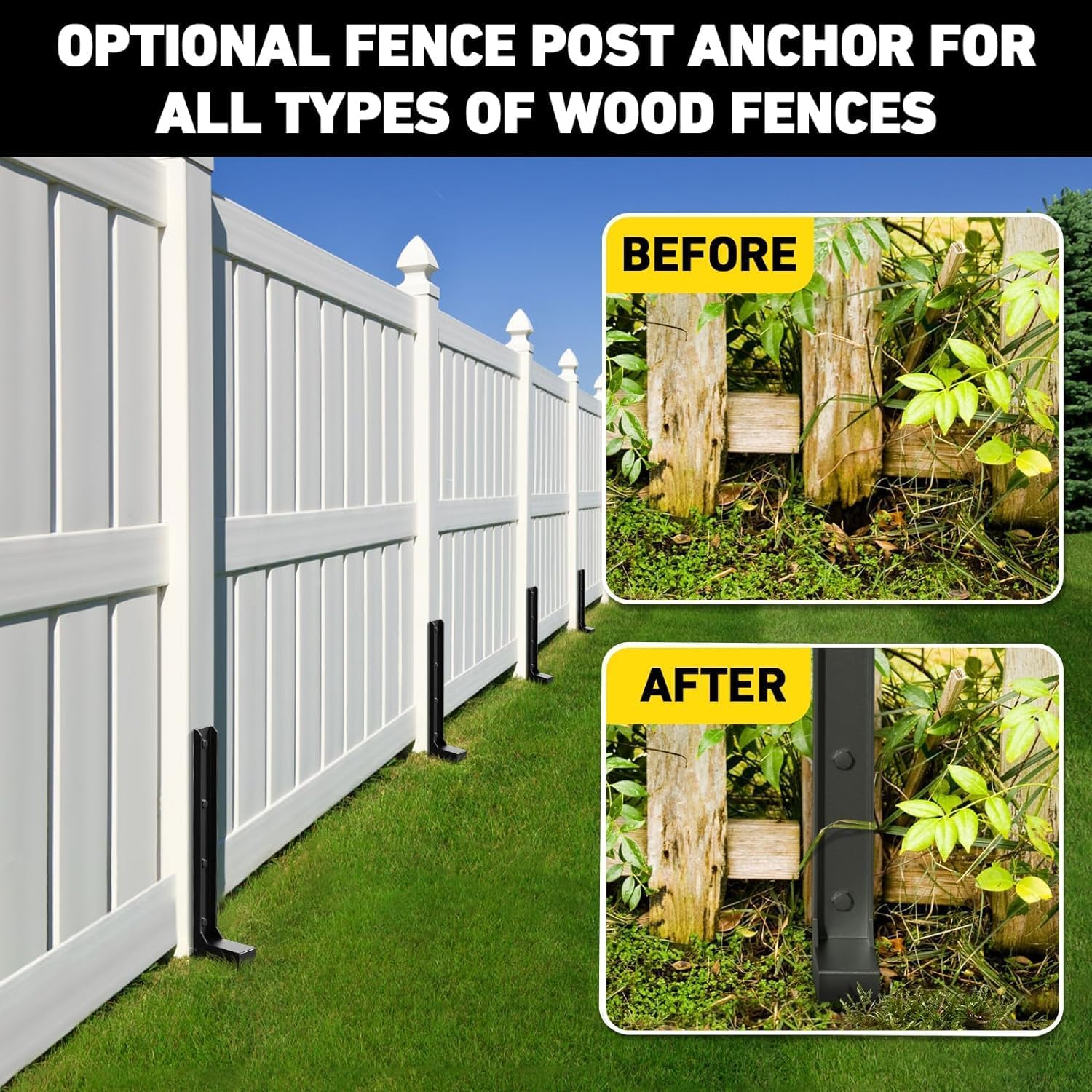 2 Pack Thicker Fence Post Repair Kit, Steel Fence Post Stakes, 34 Inches Anchor Ground Spike for Repairing Broken Wood Fence Post image number 3