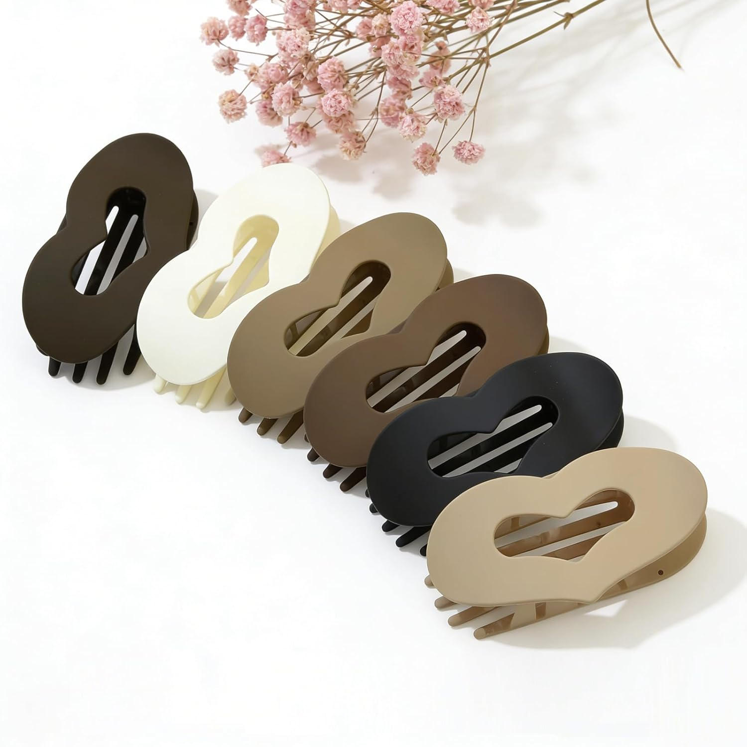 HERKINDNESS Pack of 6 Flat Hair Clips, Heart Shape Beak Hair Clip, Non-Slip Hair Clip, Thick Hair, Curved Design Hair Clip, Women, for Date, Work, School image number 1