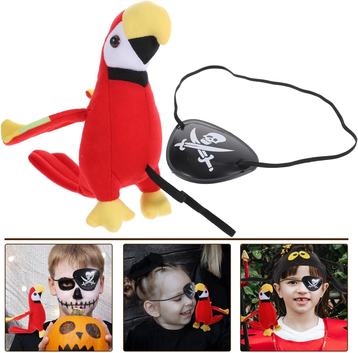 HOLIDYOYO Halloween Stuffed Pirate Parrot on Shoulder and Pirate Eye Patch, Halloween Pirate Party Costume Set, Plush Parrot Toys Accessory with Elastic Straps & Colorful Design image number 6