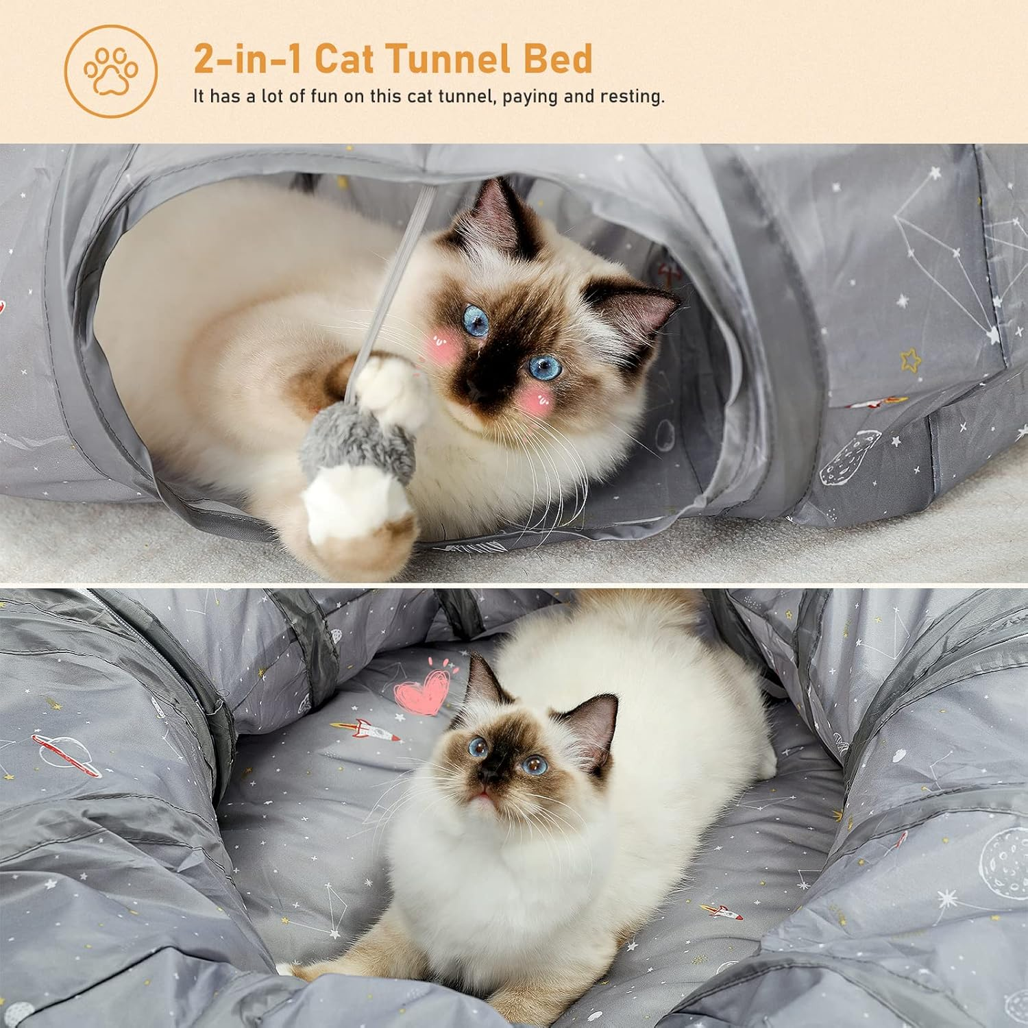 PAWZ Road Cat Tunnel Bed with Central Mat and Peek Hole Cat Bed with Cat Toy Hanging Balls image number 6