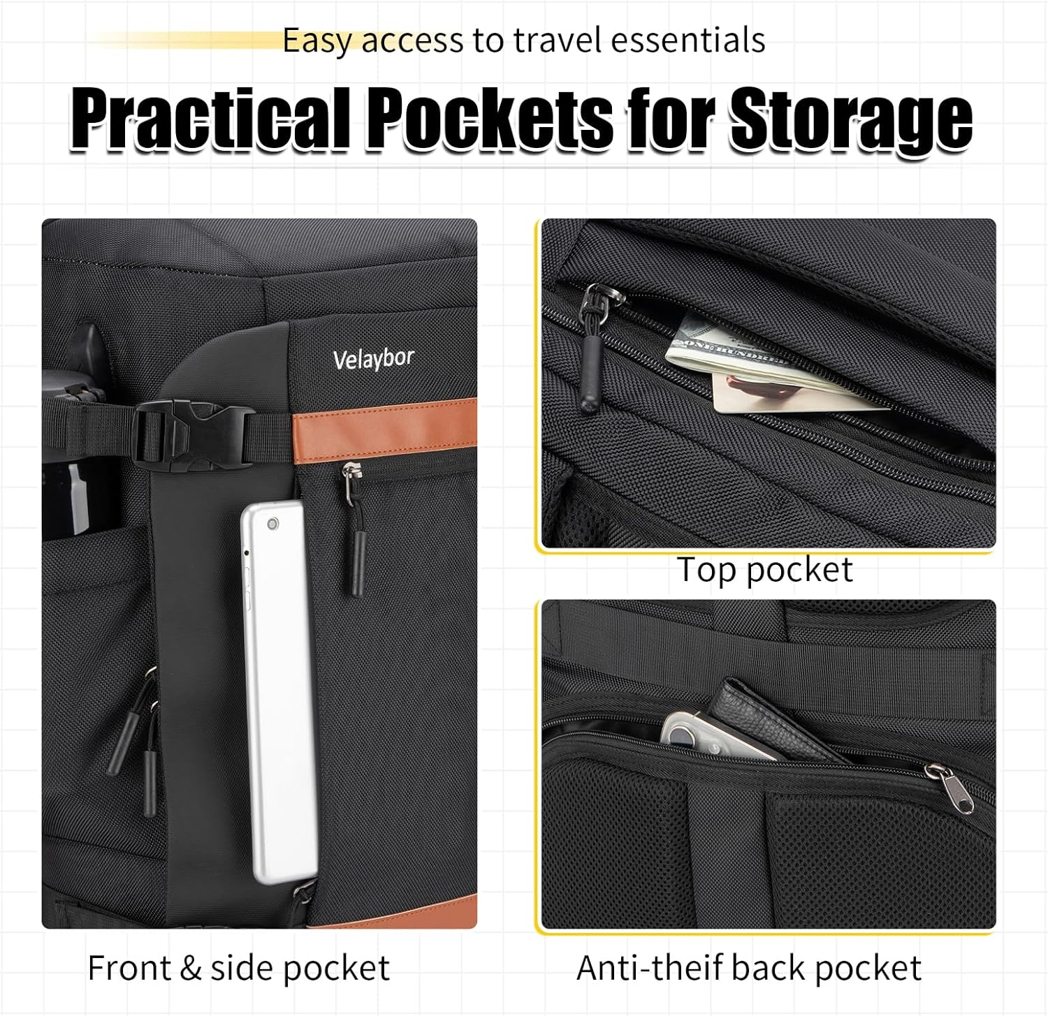 Velaybor 42L Travel Backpack with 4 Packing Cubes, TSA Friendly Flight Approved Carry-On Bag image number 3