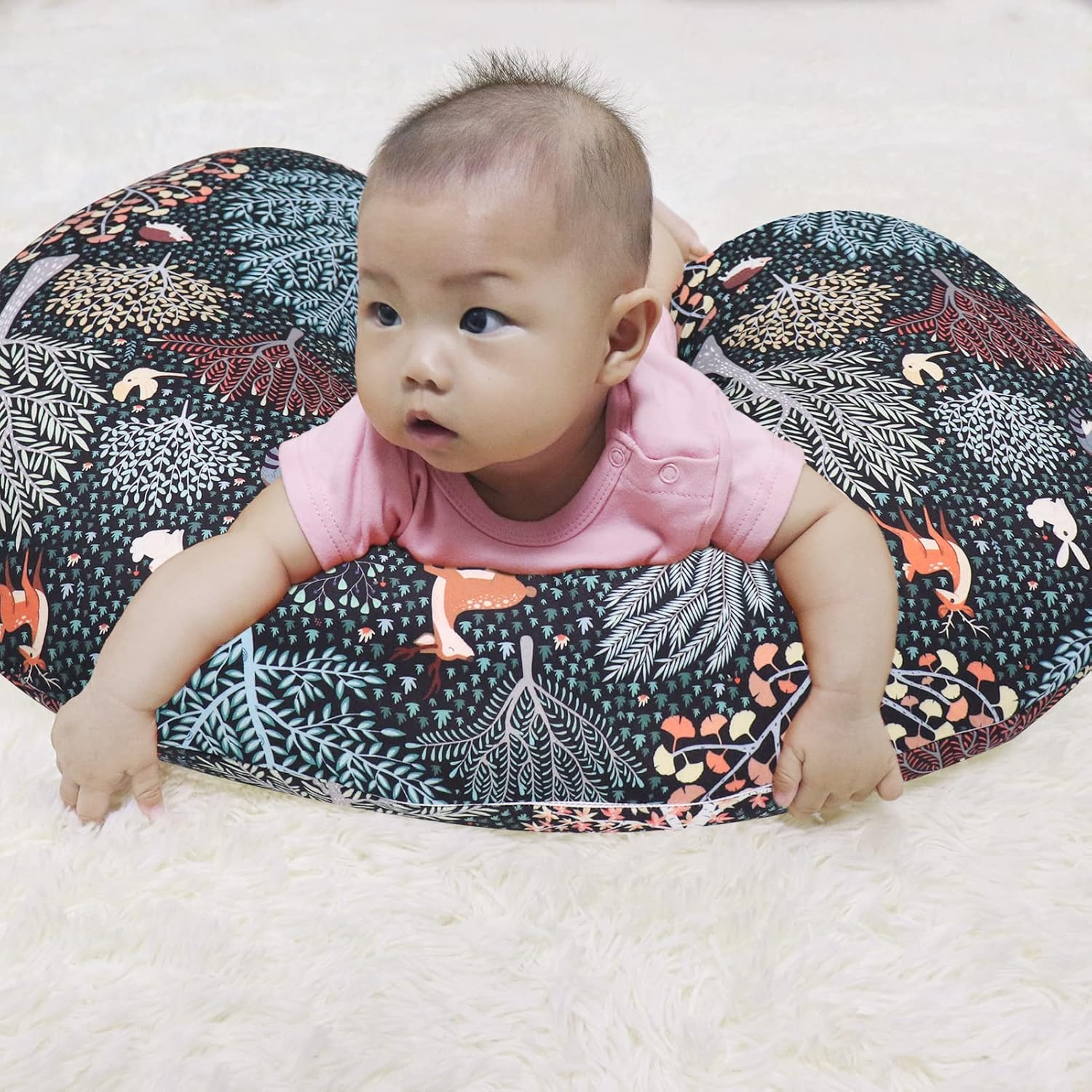 Baby Nursing Pillow Cover, Woodland Breastfeeding Pillow Slipcover Girls Boys, Nursing Pillow Case for Newborn, Soft Fabric Fits Snug on Infant, Washable and Breathable, Animals - Moon Star image number 4