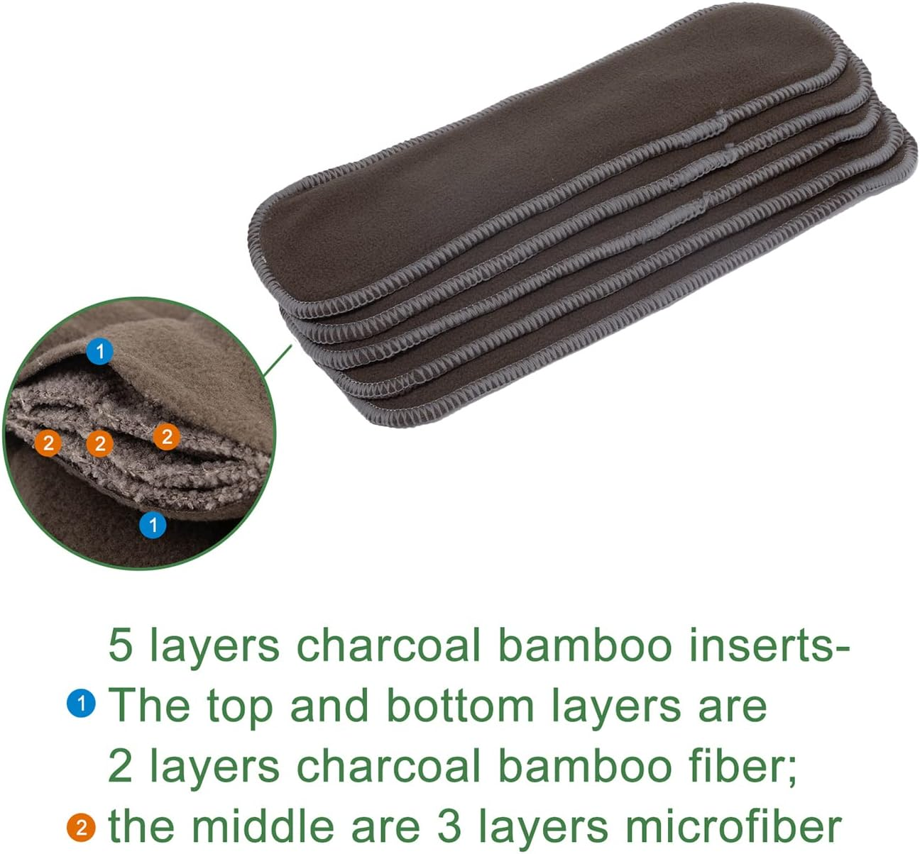 ALVABABY 12PCS Newborn Less than 12Pounds Cloth Diaper Insert,5-Layer Charcoal Bamboo Liner Reusable 12SZTN-AU image number 2