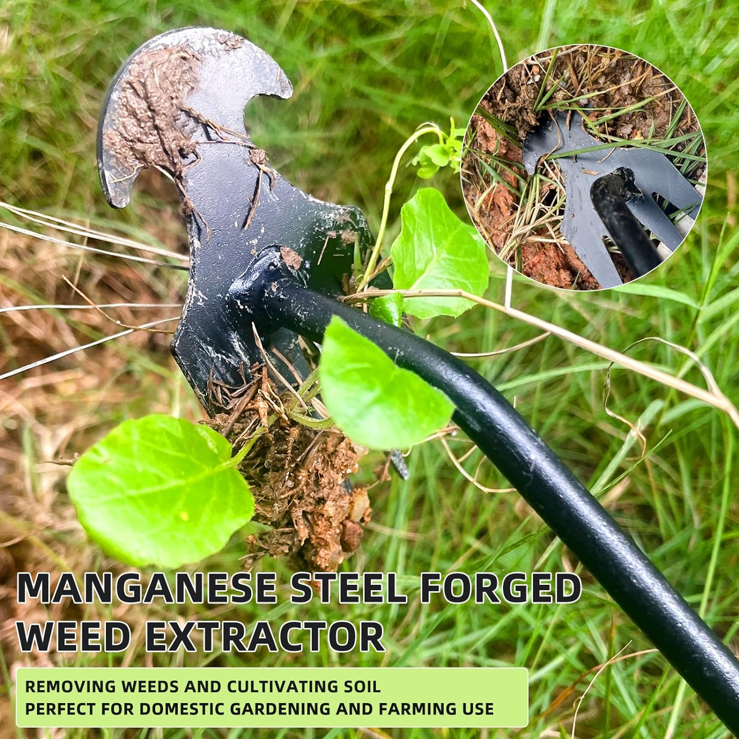 Weed Puller Tool, 2 Pcs 4 Teeth Durable Garden Weed Pulling Tool, Portable Garden Weeder Tool with Gloves for Vegetable Gardening, Backyard Farm Weeding Tool (15.74 Inch / 40 Cm)