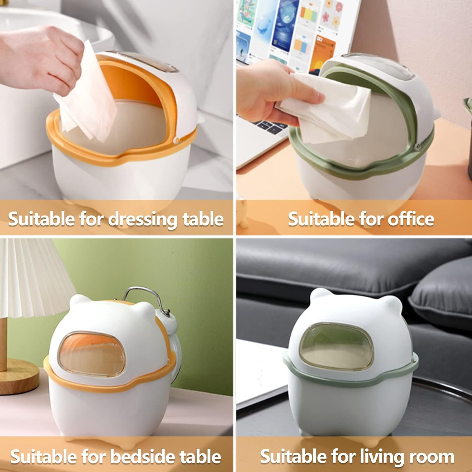 Mini Desk Trash Can Flip Countertop Garbage Bin Small Trash Can Bathroom Trash Cans with Lids for Kitchens, Offices, Waste Basket for Dressing Table (Yellow) image number 6