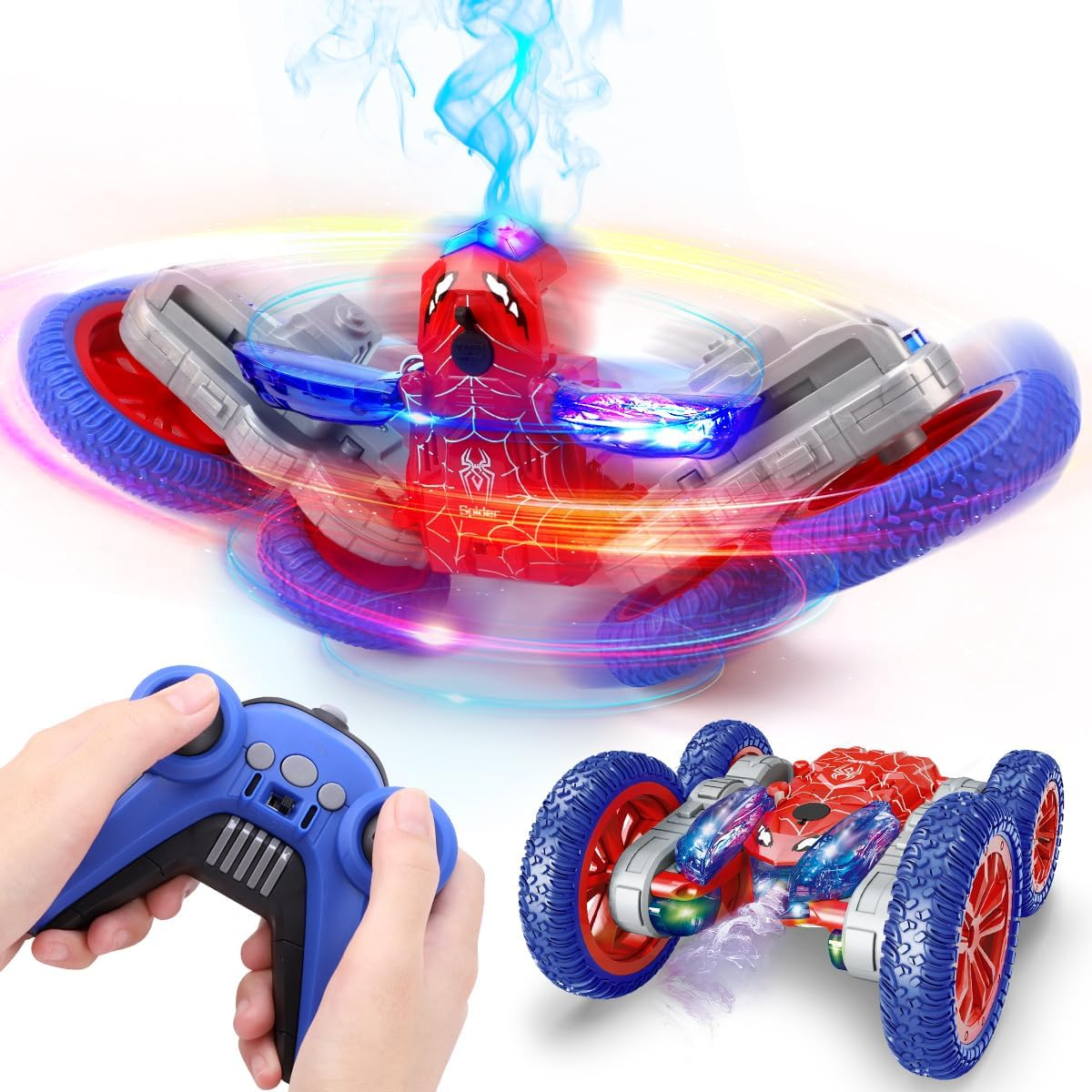 Spider Remote Control Car, 2.4Ghz RC Cars with Headlights & Cool Spray，Double Sided 4WD Off-Road 360&deg; Rotating RC Stunt Car，Indoor/Outdoor Rechargeable Spider Toy Car for Boys Age 4-6 5-7 8-13 image number 3