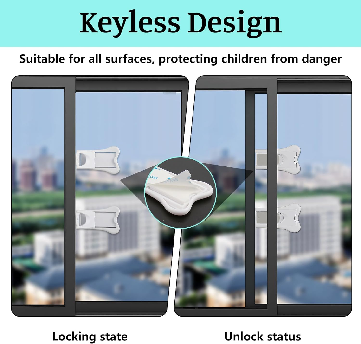 Baby Proofing Sliding Door Lock &ndash; 4-Pack Child Safety Locks for Sliding Glass Doors, Cabinets & Windows, No-Drill, Adhesive Security Latches for Kids & Pets image number 1