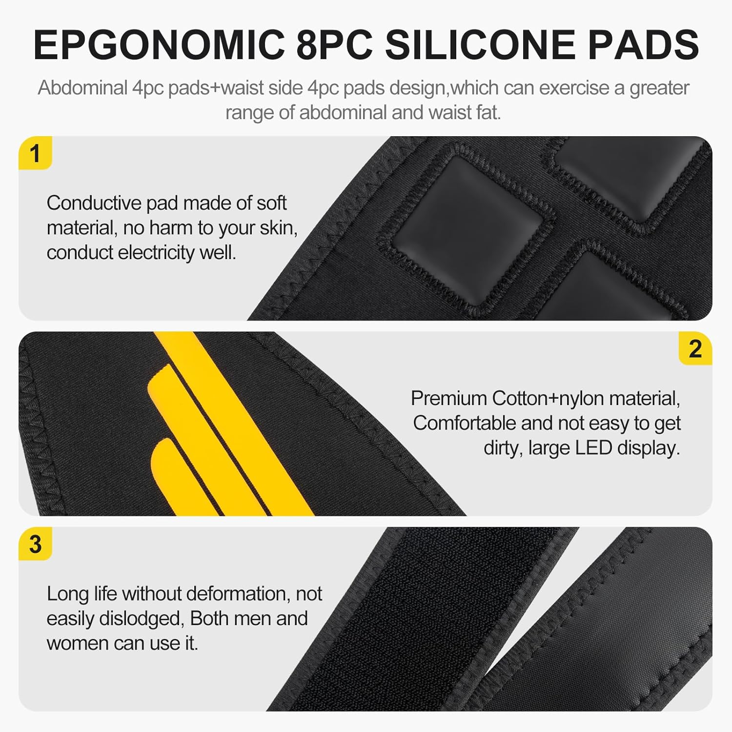 EMS Abdominal Muscle Trainer, Electric Abdominal Muscle Trainer, EMS Training Device with 10 Modes and 30 Intensities, EMS Muscle Stimulation Electric USB Rechargeable Portable for Abdomen, Arms, Leg image number 4