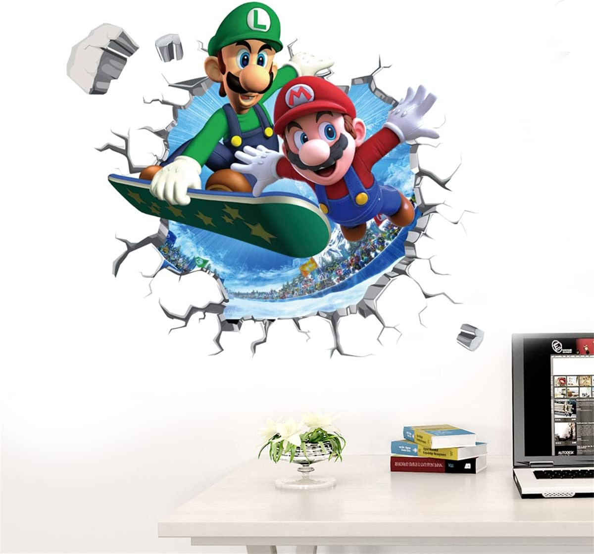 Mario Brothers Wall Decals Children Cartoon Bedroom Background Wall Decoration PVC Wall Decor for Boys Room Living Room (Size 23.7 X 17.7 Inch) image number 1