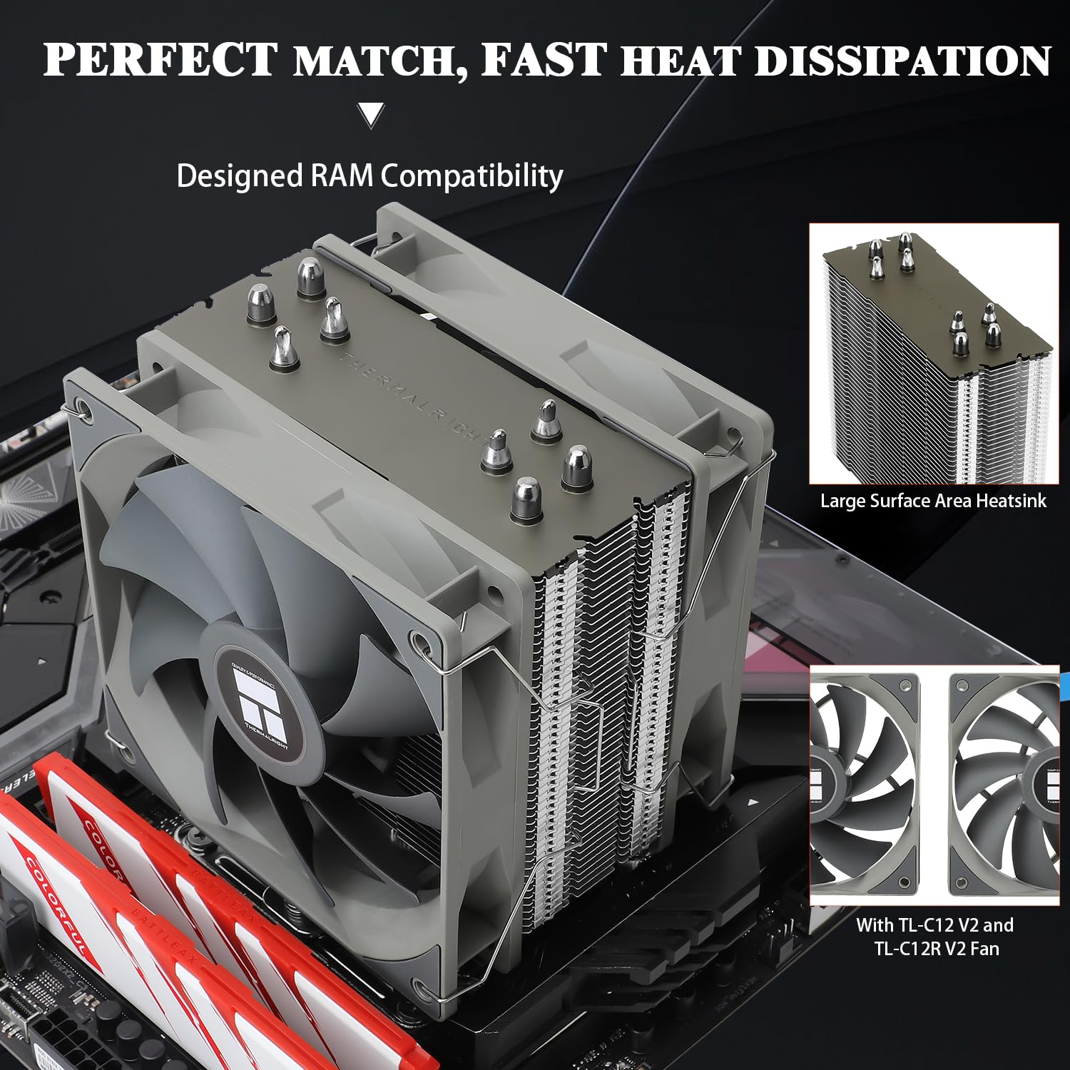 Thermalright Assassin Spirit 120 V2 plus CPU Air Cooler,1500Rpm Speed,Tl-C12C V2&times;2 PWM Quiet Fans CPU Cooler, 148Mm High, for Am4/Am5/Intel LGA1700/1150/1151/1200/1851, PC Cooling image number 3