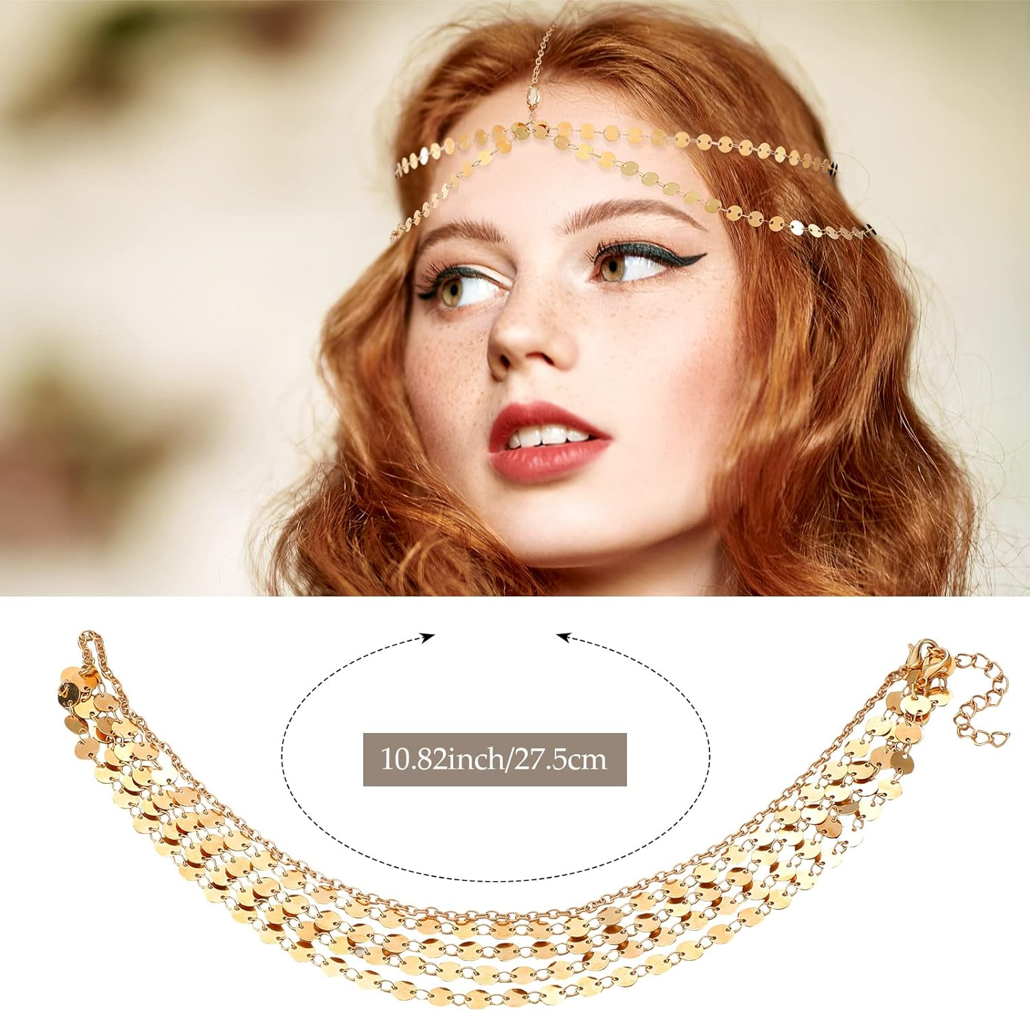 Sureio 4 Pcs Gypsy Costume Accessories Belly Dance Accessories Hip Scarf Wrap Belt Drop Earrings Hair Chain Tassel Bracelet image number 5