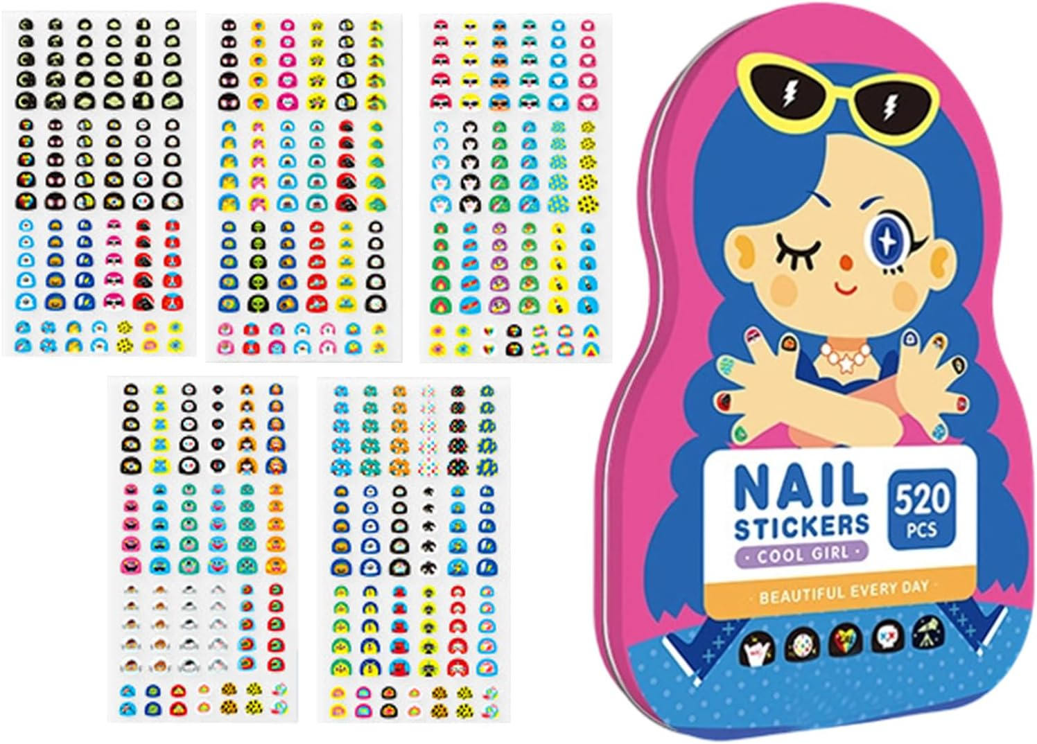 Nail Stickers for Girls, Cartoon Self Adhesive Fingernail Decoration, Cartoon Nail Stickers, for Children Women