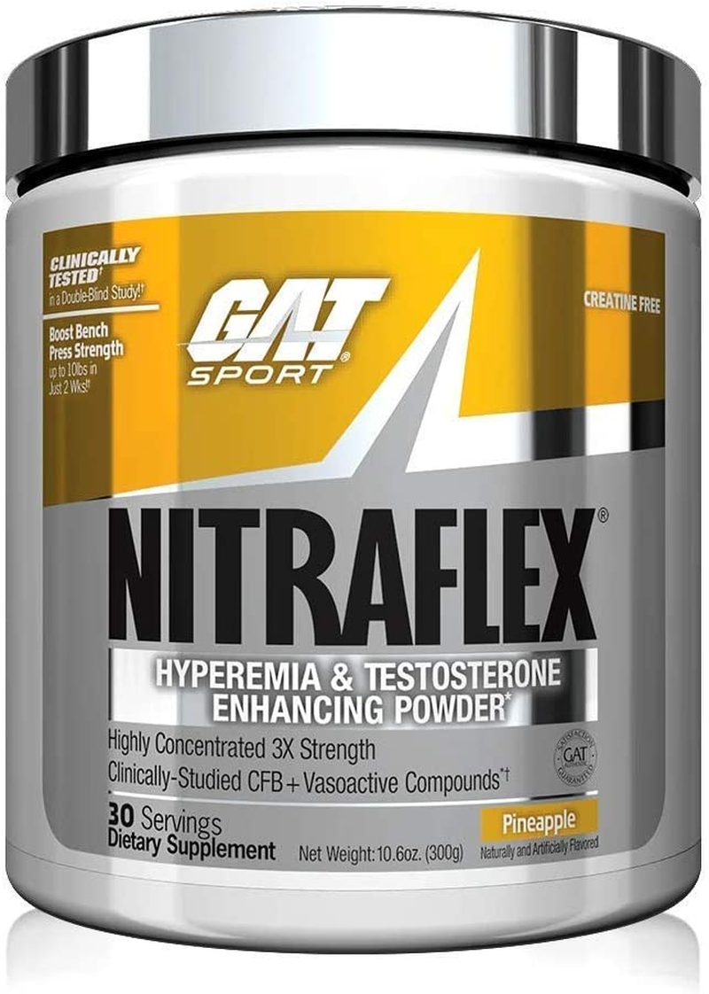 GAT Clinically Tested Nitraflex, Testosterone Enhancing Pre Workout, Pineapple, 300 Gram image number 1