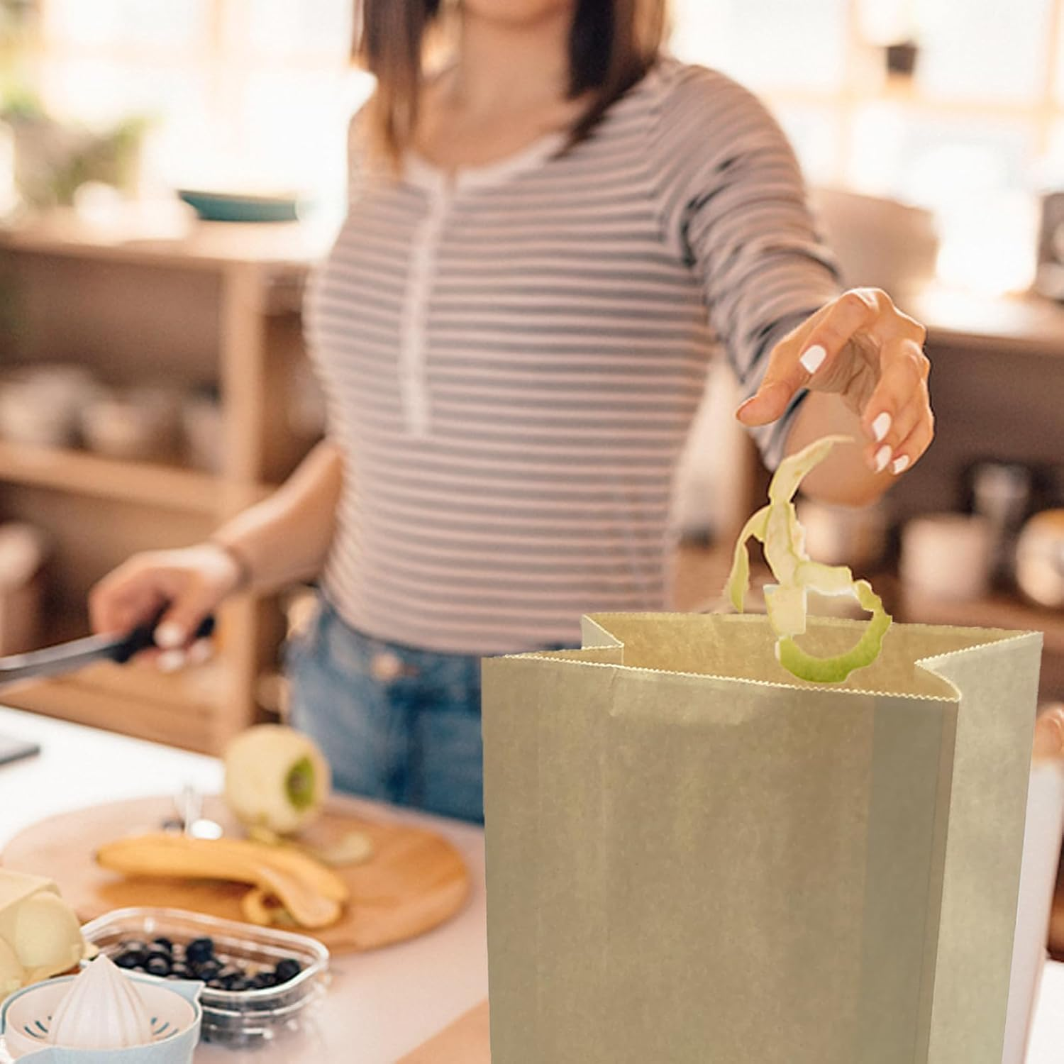 Kitchen Food Waste Bags, 50PCS Compostable Paper Garbage Bag, Recycling Paper Trash Bag for Dry Rubbish, Plastic Free image number 4