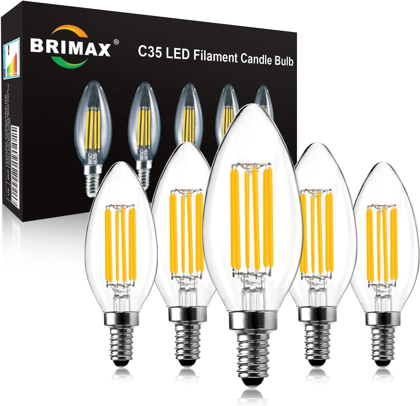 BRIMAX E14 LED Candle Bulb Dimmable 6W 60W Equivalent Warm White 2700K Ses(Small Edison Screw) LED Chandelier Bulbs C35 Vintage Filament Energy Saving Candelabra Light Bulb 5 Packs image number 1