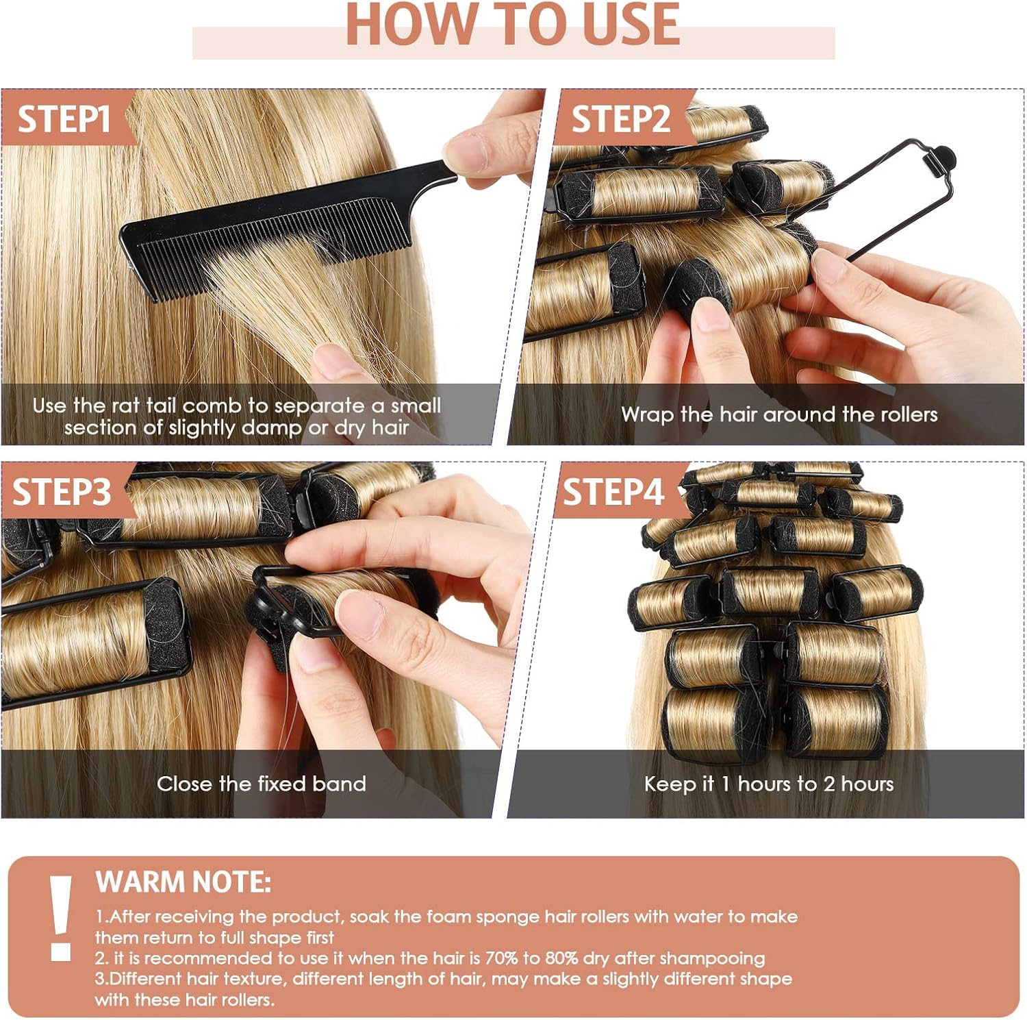 Syhood 56 Pcs Foam Sponge Hair Rollers 6 Sizes Soft Sleeping Curlers Flexible Sponge Curler Tool Rat Tail Comb for Long Short Hair Styling(Black) - Mixed Color image number 6