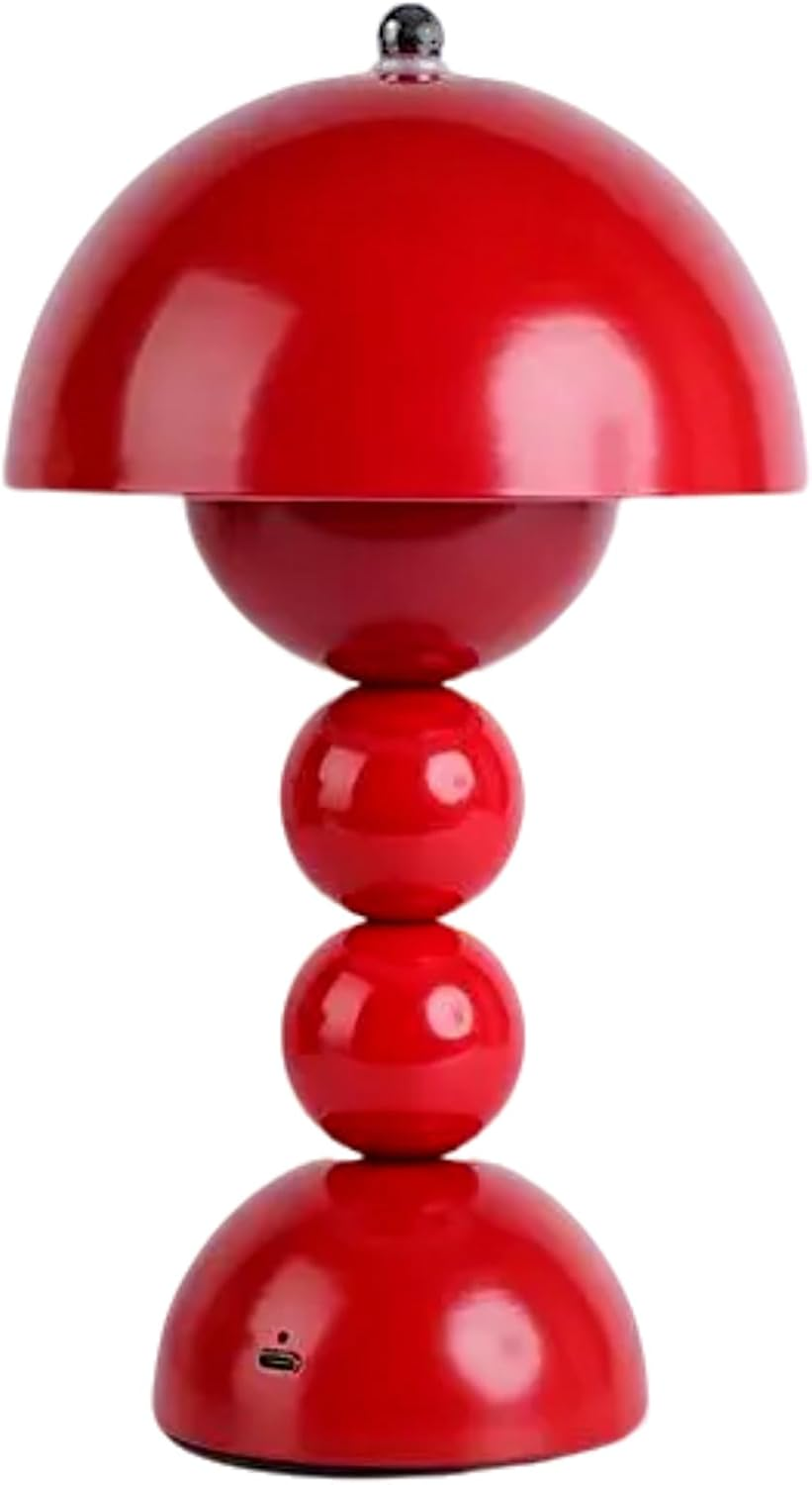 Cordless Table Lamp, 3-Color Dimmable & Touch Control Bedsied Rechargeable Desk Light, Portable Battery Powered Mushroom Lamp for Bedroom Nightstand, Kitchen, Office, Outdoor Decor (Drak Red)