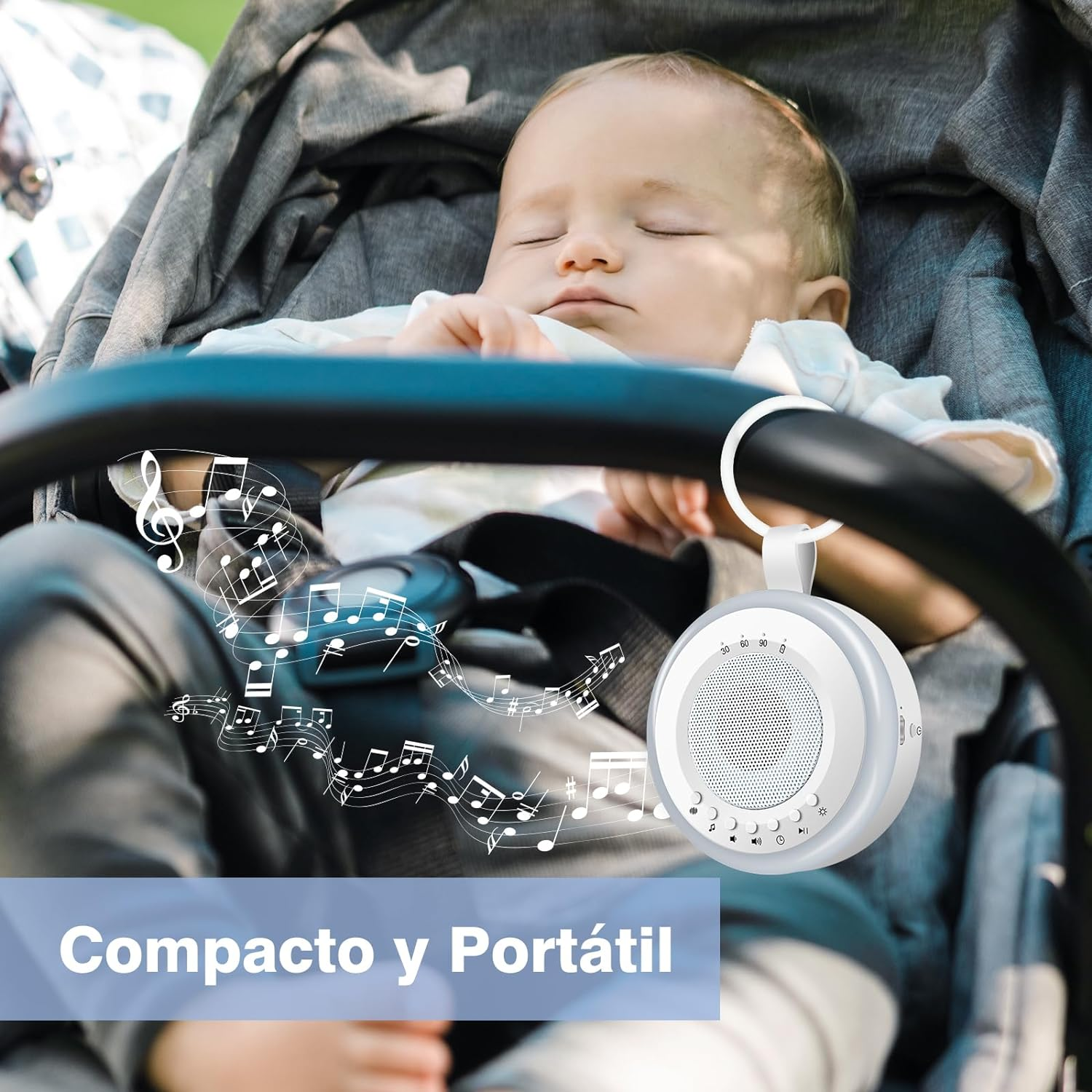 Easy@Home White Noise Machine: 20 Soothing Sounds Portable White Noise Machine with Nightlight Natural Music Sleep Relation for Sleeping Children (White) image number 5