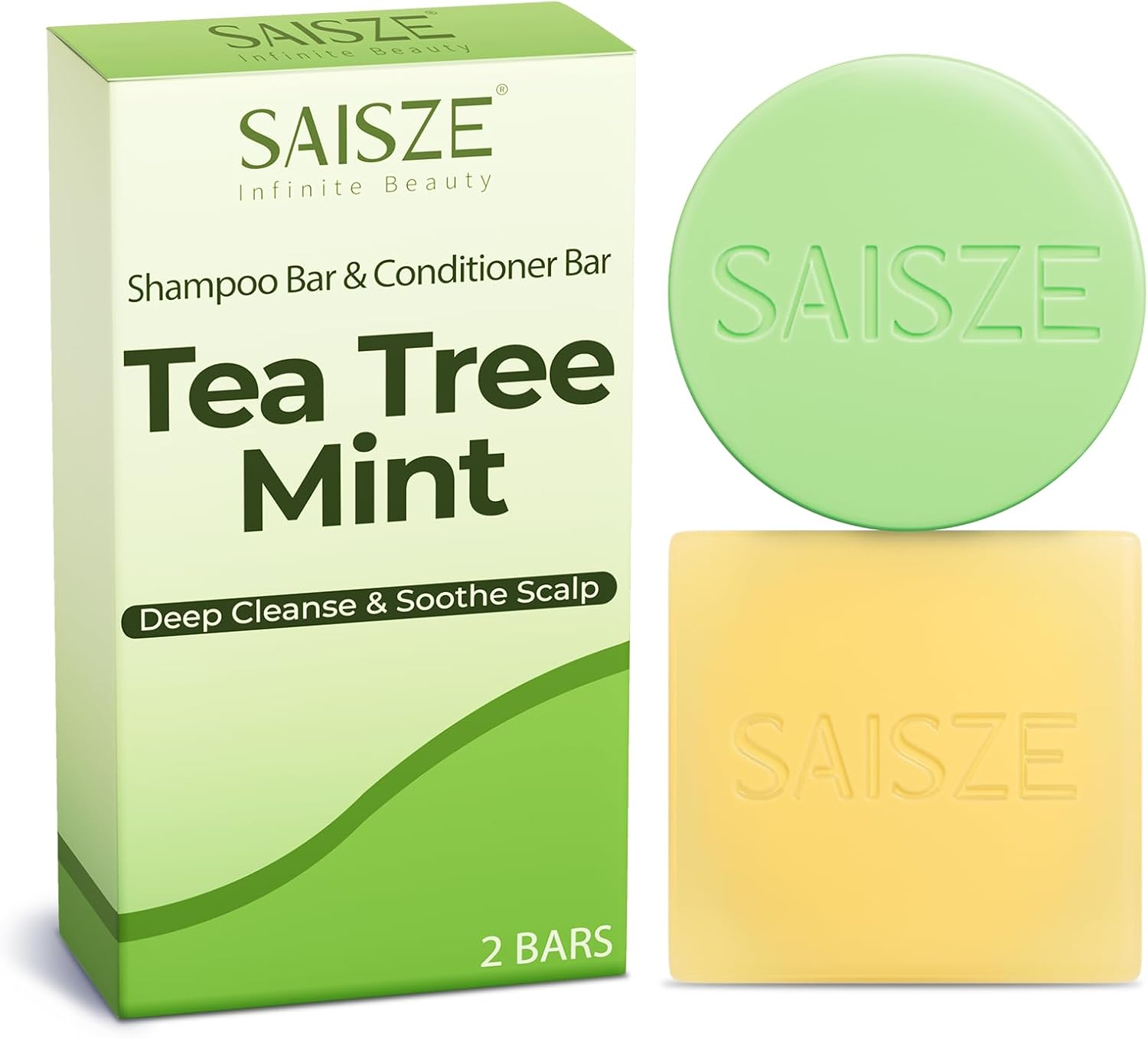 SAISZE Tea Tree and Mint Shampoo and Conditioner Bar Set, anti Dandruff Shampoo Bar for Itchy and Dry Scalp, Infused with Biotin