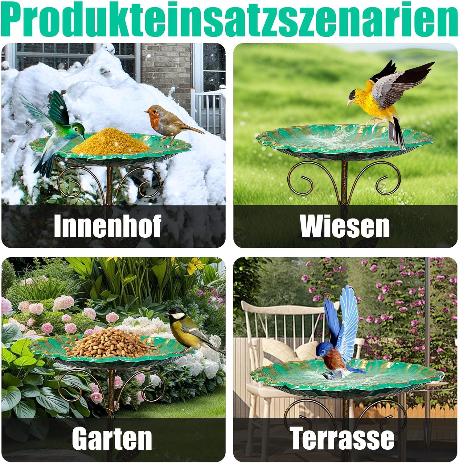 Metal Bird Bath for Garden, Bird Bath, Standing Garden Decoration, Water Bowl for Wild Birds, Water Bath for Birds, Garden Decoration Outdoor, Bird Bath, Winterproof, Frost-Proof (B)