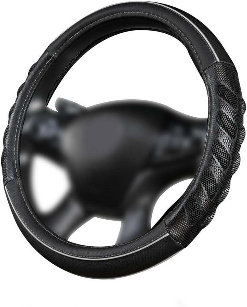 Flying Banner Car Steering Wheel Cover Faux Leather Massage Universal Fit 3D Honeycomb Hole Anti-Slip Sporty 15 Inches (Black Black)