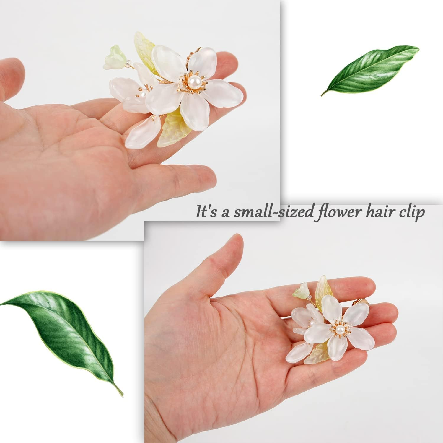 Elegant White Flower Hair Clip for Women, Decorative Hair Clips in the Appearance of White Magnolia Flowers, Small Hair Accessories for Prom and Wedding image number 4