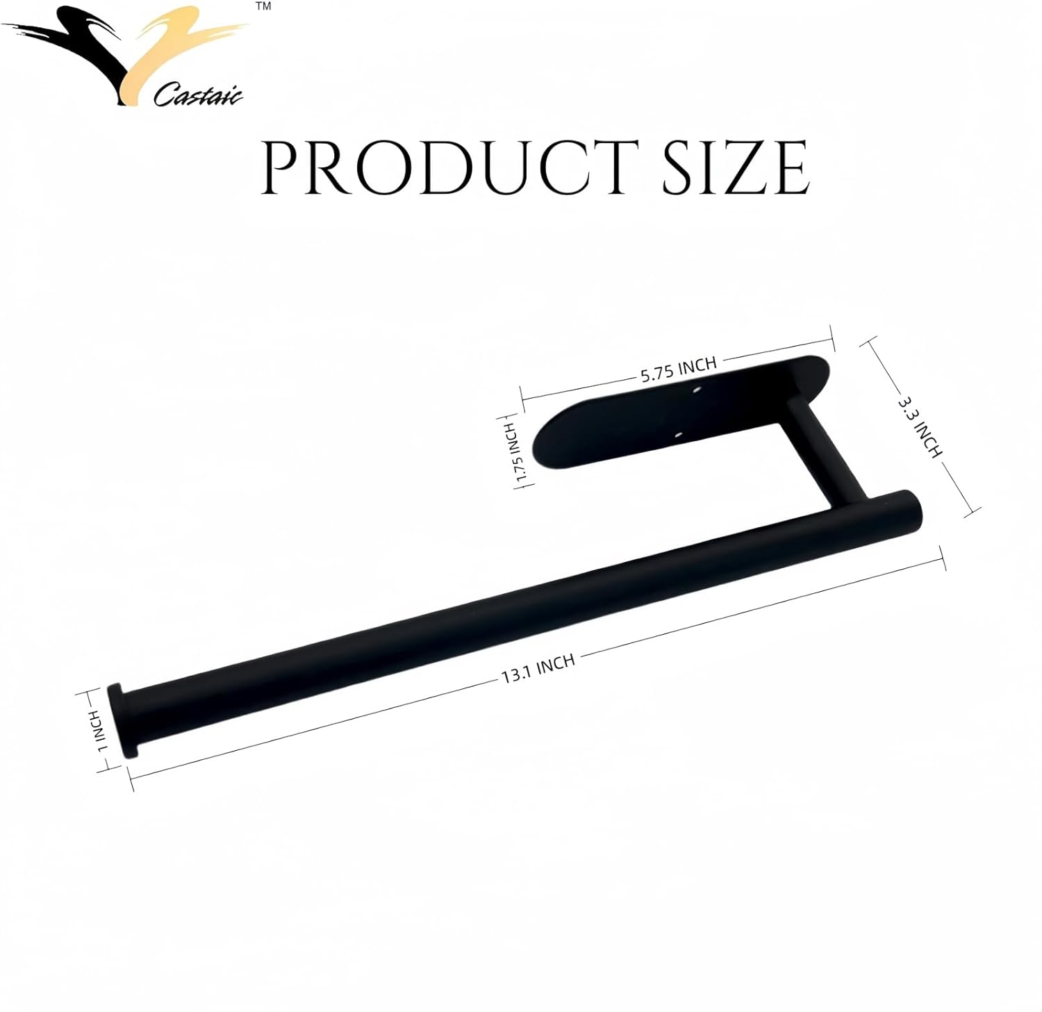 Castaic Paper Towel Holder under Cabinet, Kitchen Roll Hanger, 304 Stainless Steel, Self Adhesive Hanging for Kitchen, Bathroom (Black-Rectangle 13 Inch) image number 2