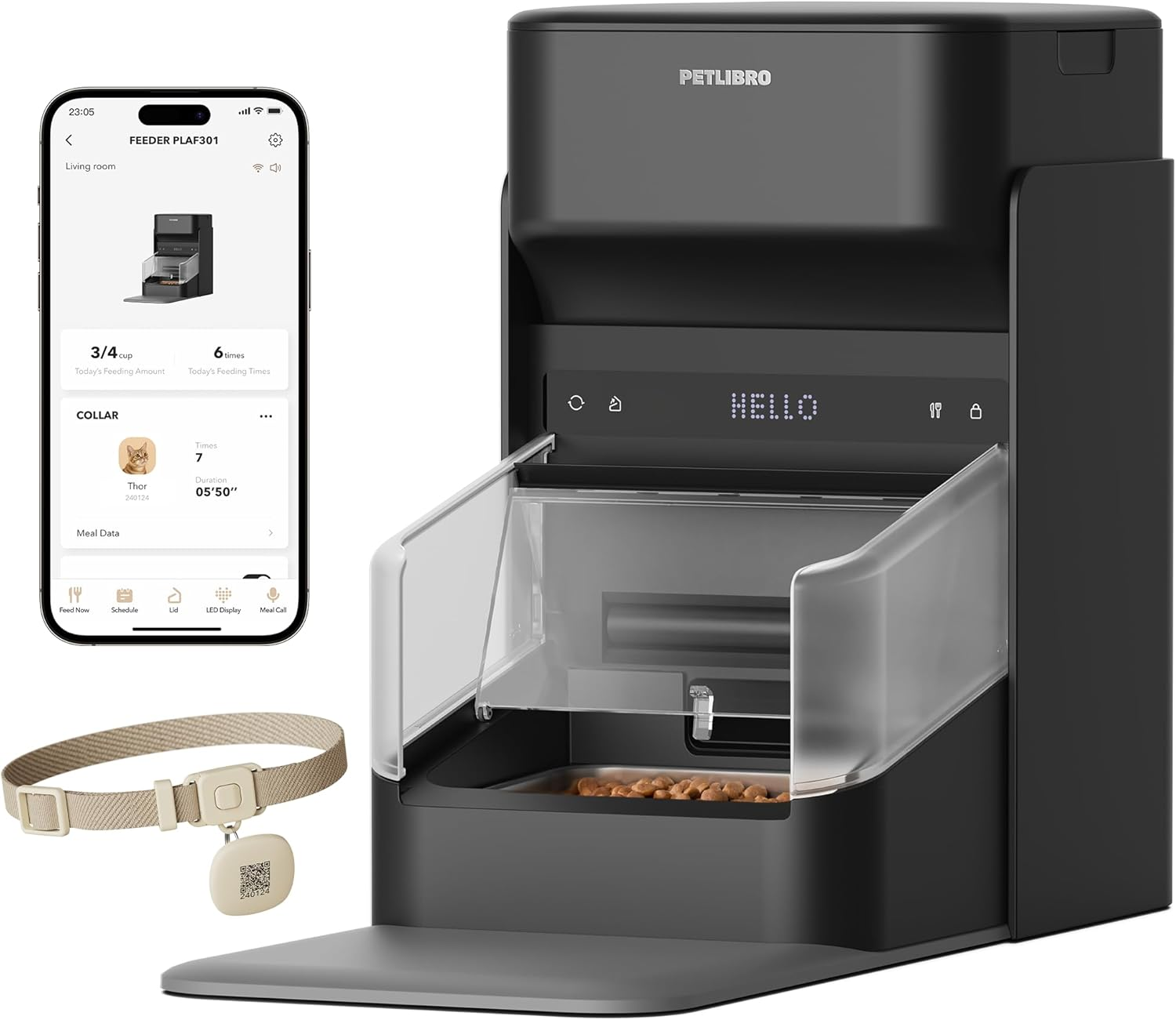 PETLIBRO RFID Automatic Cat Feeders for 2 Cats, Collar Sensor for Personalized Meals, Cats Recognition to Stop Food Stealing, Diet Tracking for Multi-Pet Homes and Different Diets, Wifi Food Dispenser